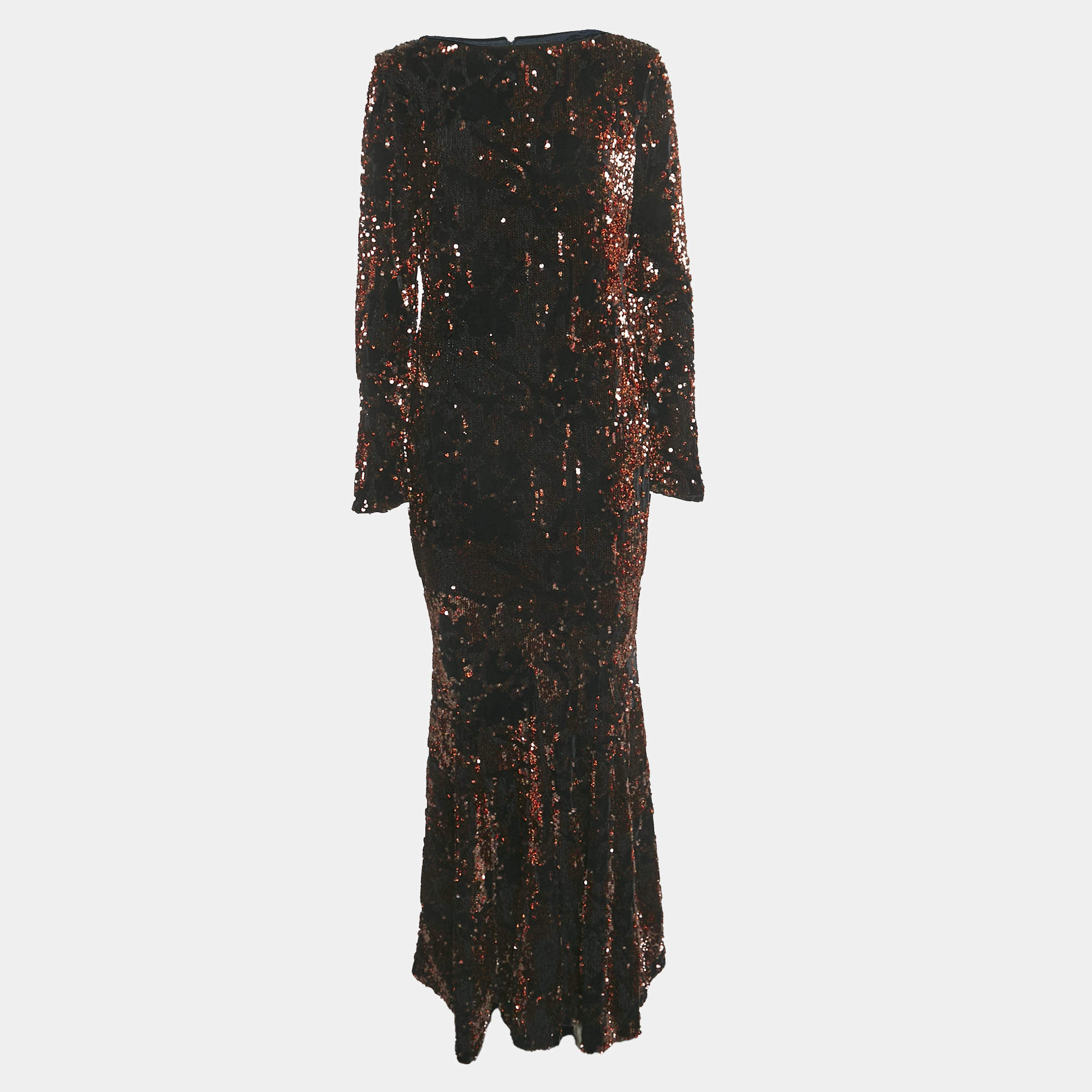Talbot Runhof Black Sequin Velvet Long Sleeve Gown M