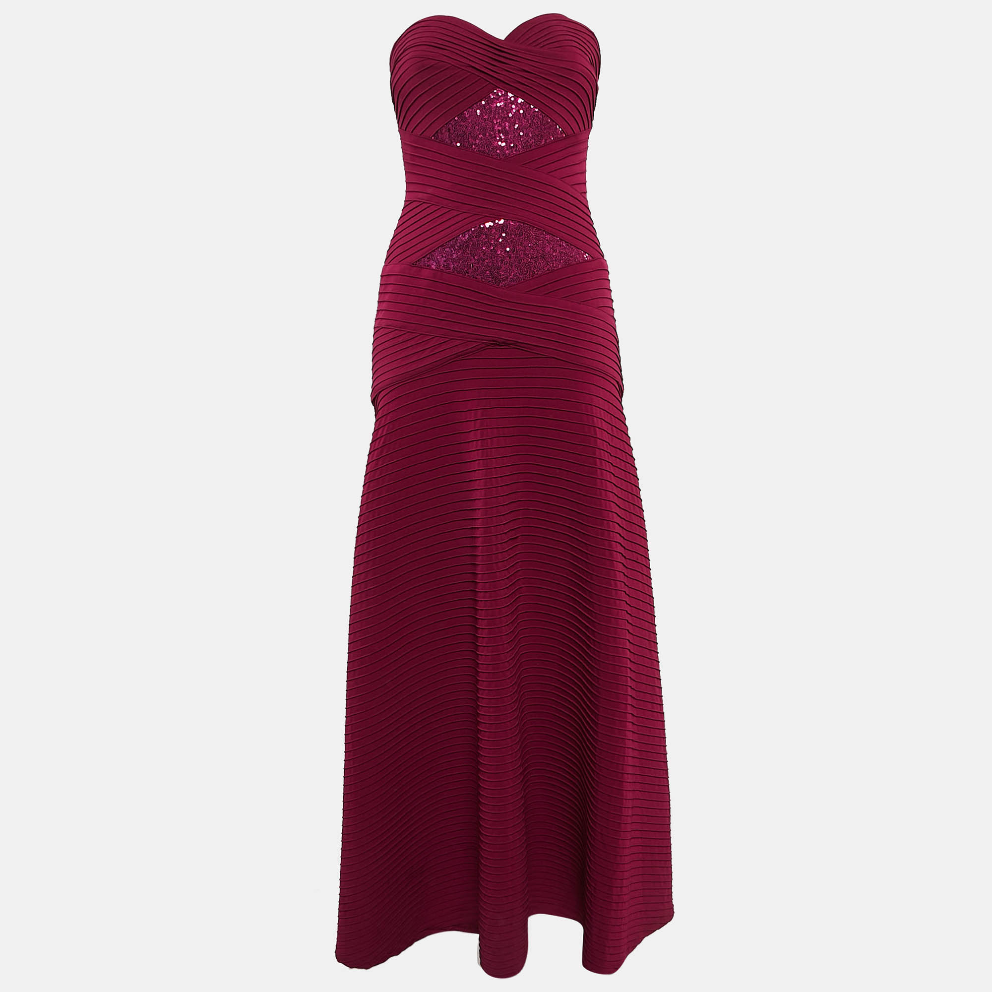 Tadashi Shoji Pink Sequin Embellished Jersey Strapless Gown XS