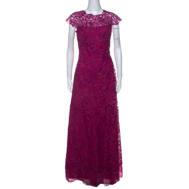 Tadashi Shoji Grape Purple Lace Cap Sleeve Milien Evening Dress M