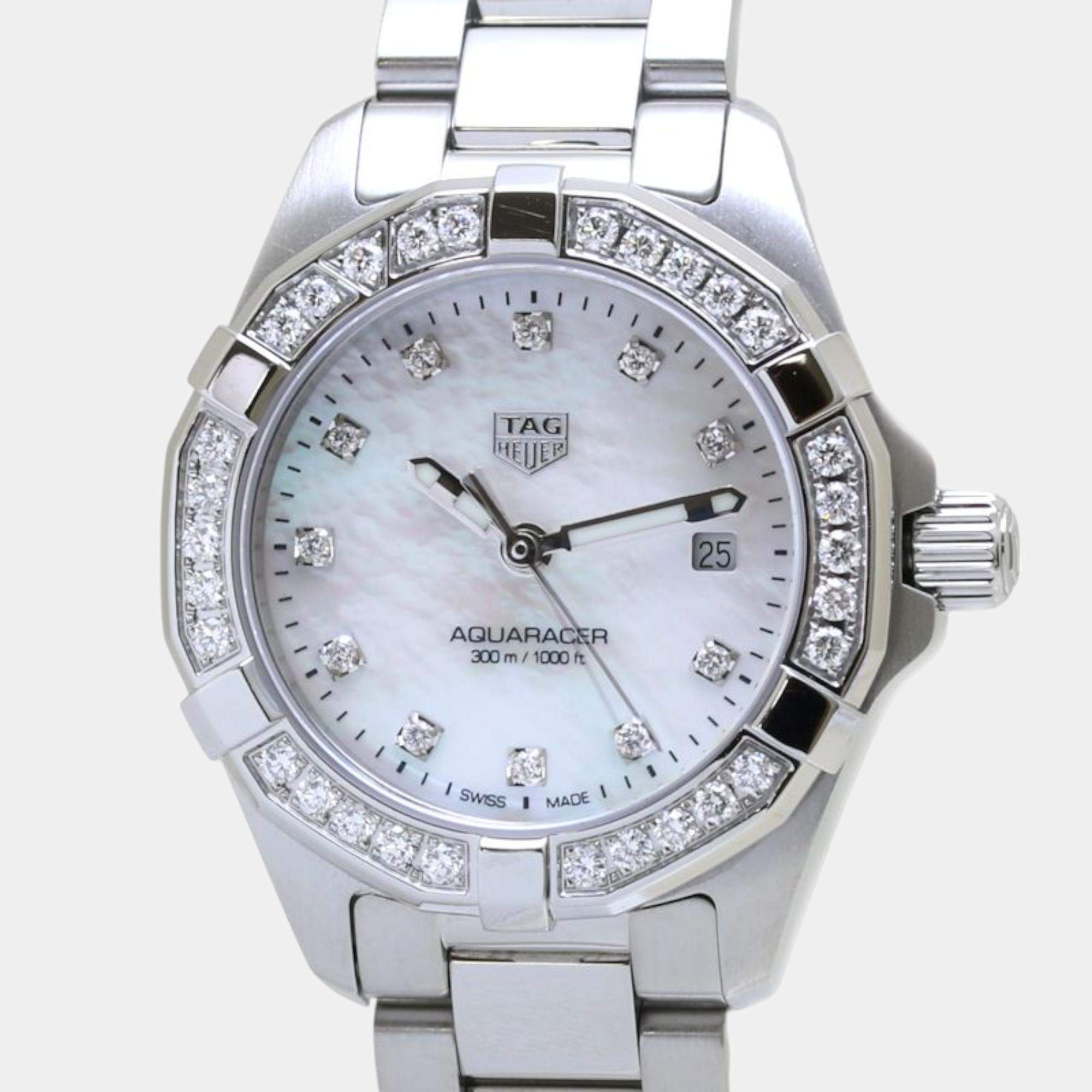 Tag Heuer White Stainless Steel Aquaracer WBD1415.BA0741 Quartz Women's Wristwatch 27 mm
