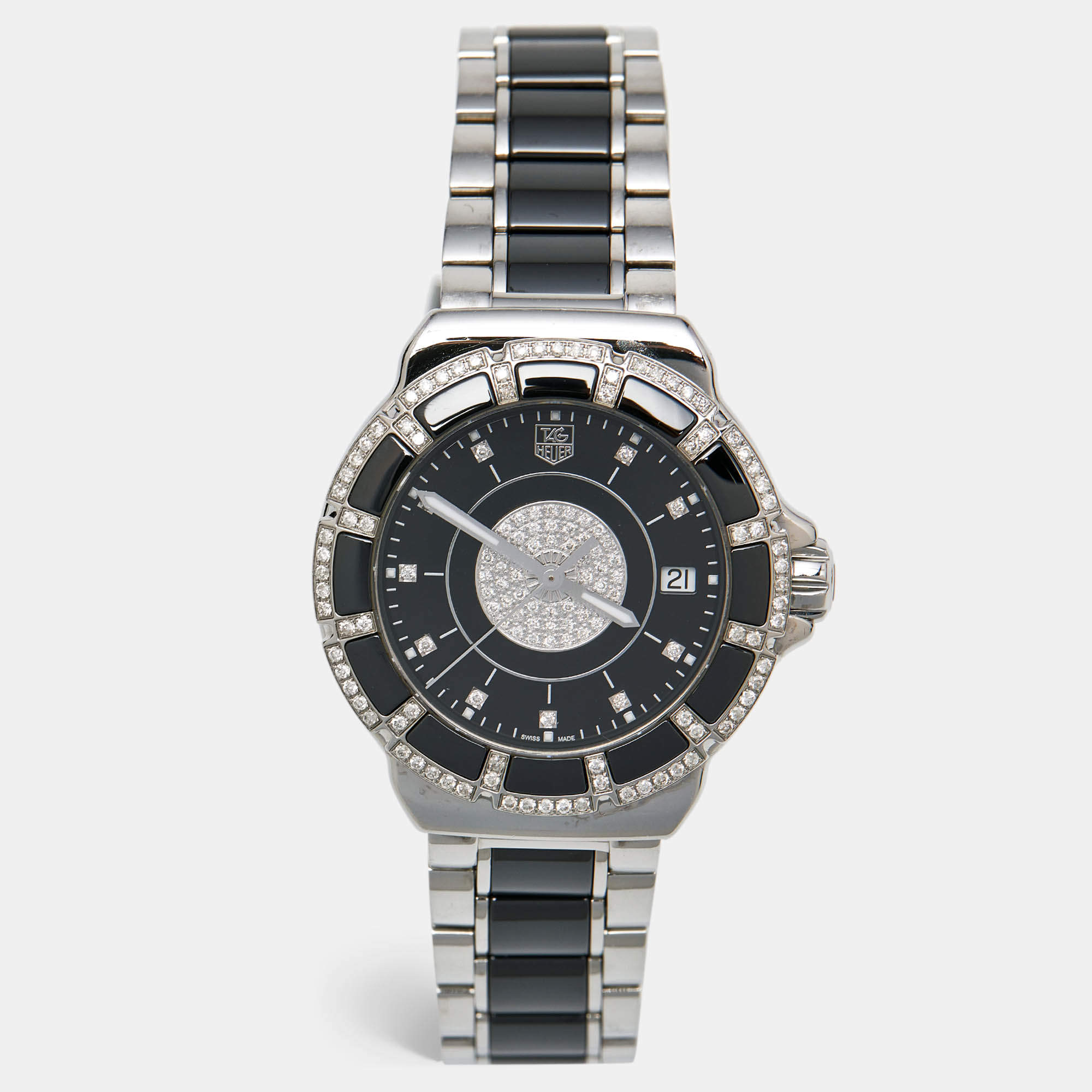 Tag Heuer Black Ceramic Stainless Steel Diamond Formula 1 'Celebrity Club Nicole Rodriguez' WAH1219.BA0859 Women's Wristwatch 37 mm