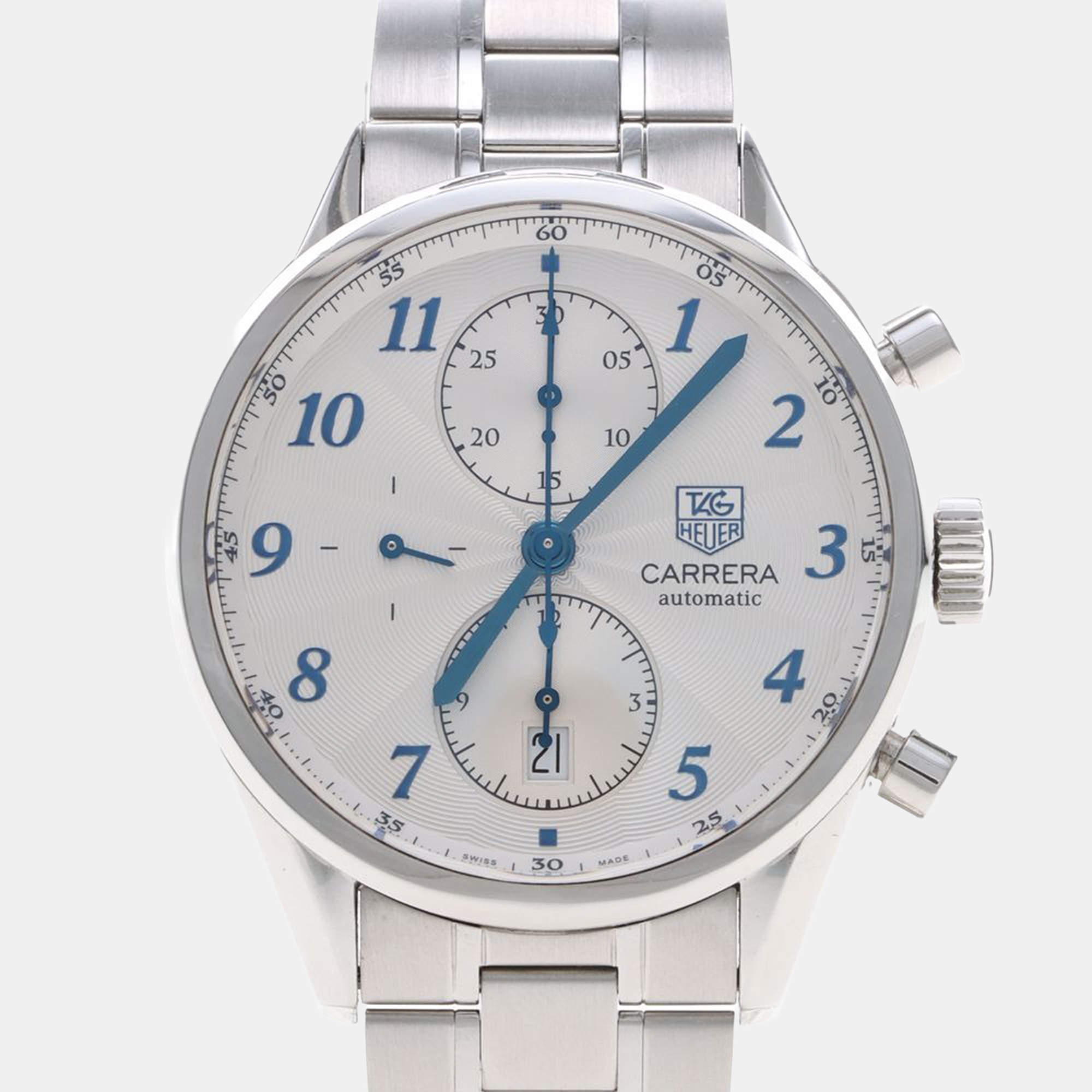 Pre Owned Tag Heuer Carrera Heritage Chronograph CAS2111 Automatic Silver Stainless Steel Men's Wristwatch 41mm