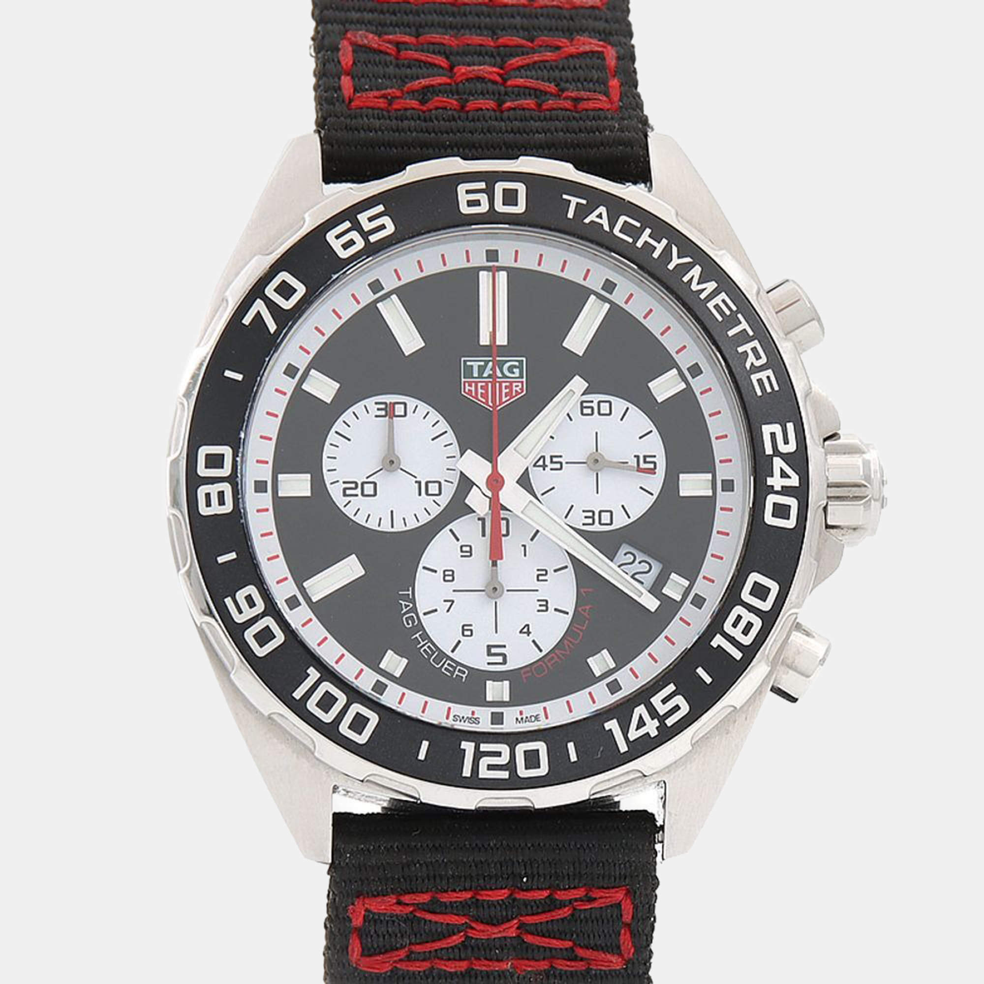 Pre Owned Tag Heuer Formula 1 Chronograph CAZ101E Quartz Black Stainless Steel Men's Wristwatch 43mm