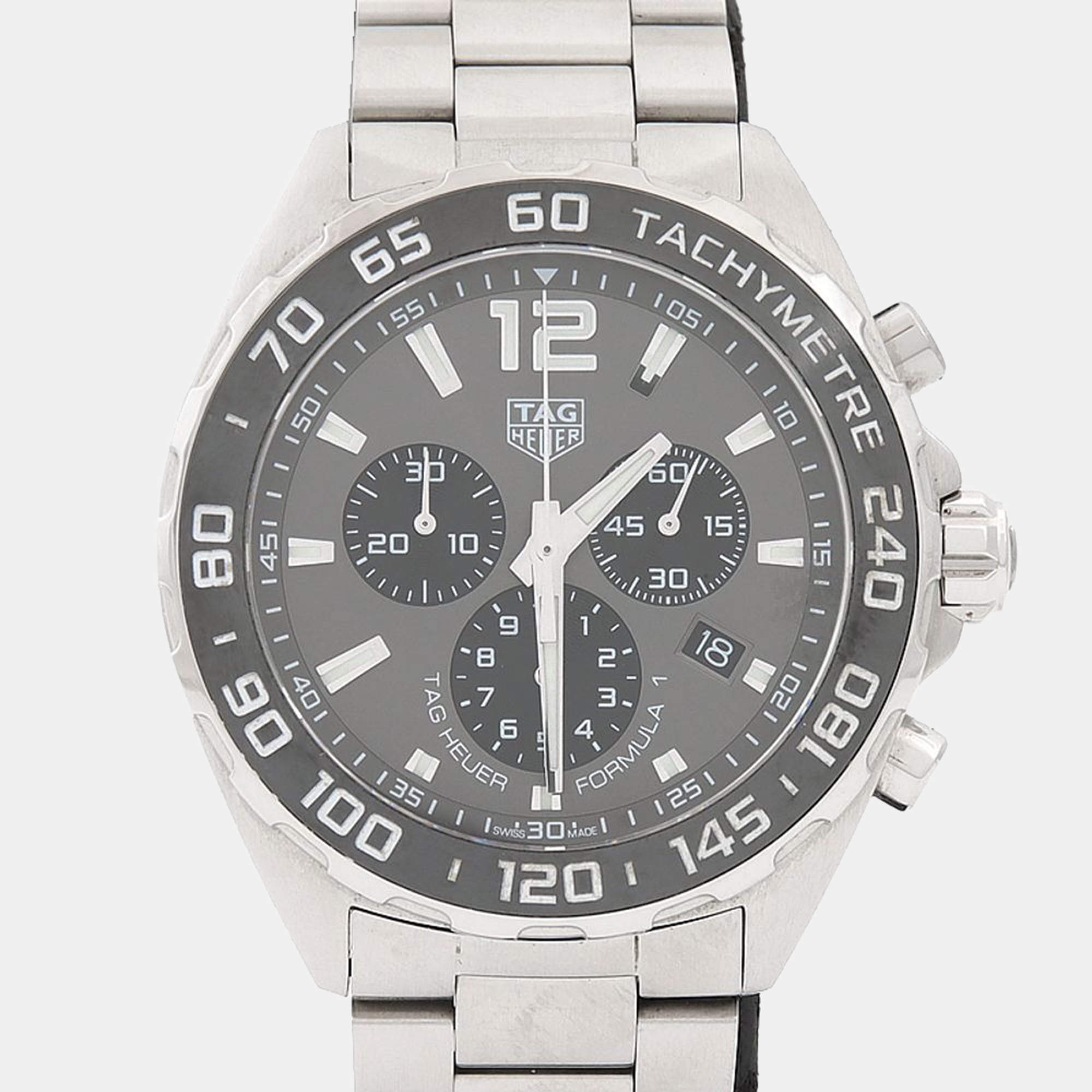 Pre Owned Tag Heuer Formula 1 Chronograph CAZ1011.BA0843 Quartz Grey Stainless Steel Men's Wristwatch 43mm