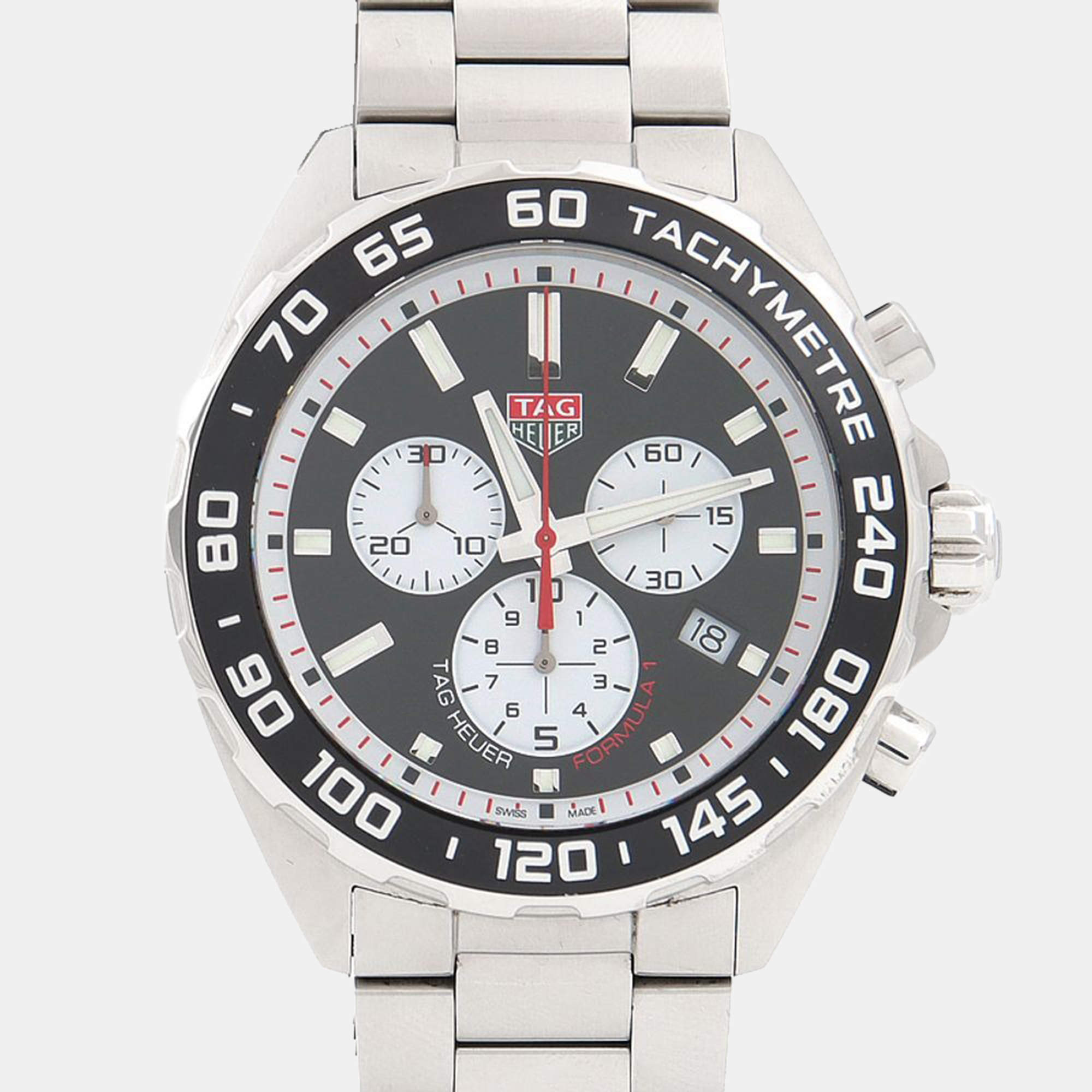 Pre Owned Tag Heuer Formula 1 Chronograph CAZ101E Quartz Black Stainless Steel Men's Wristwatch 43mm