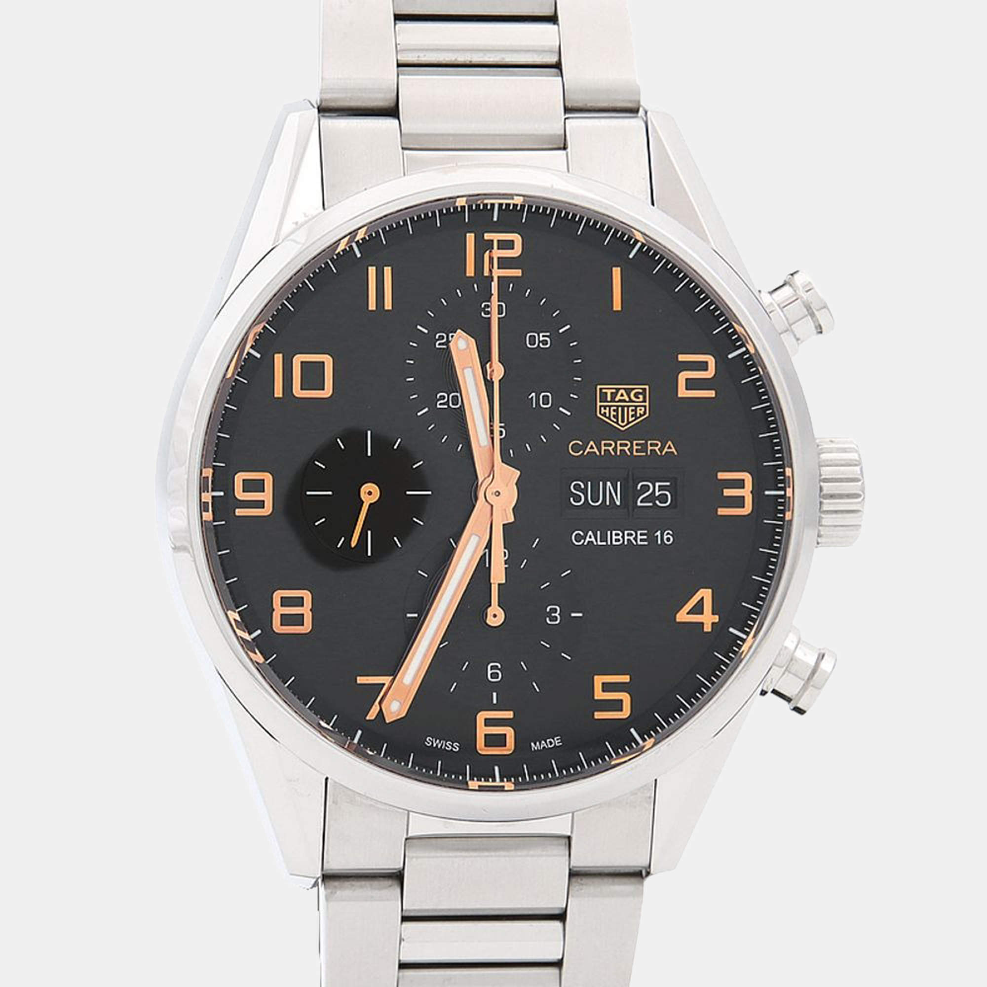 Pre Owned Tag Heuer Carrera Chronograph CV2A1AB Automatic Black Stainless Steel Men's Wristwatch 43mm