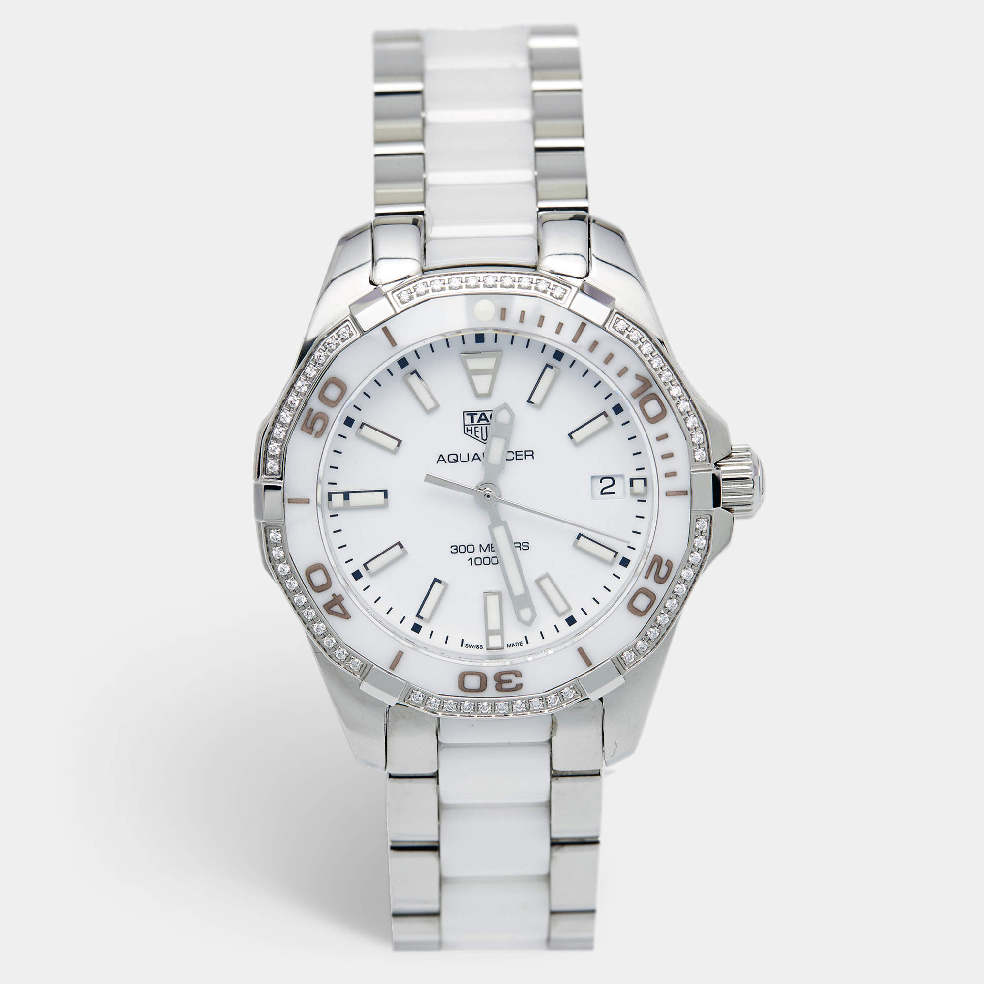Pre Owned Tag Heuer White Ceramic Stainless Steel WAY131H.BA0914 Aquaracer Women's Wristwatch 35 mm