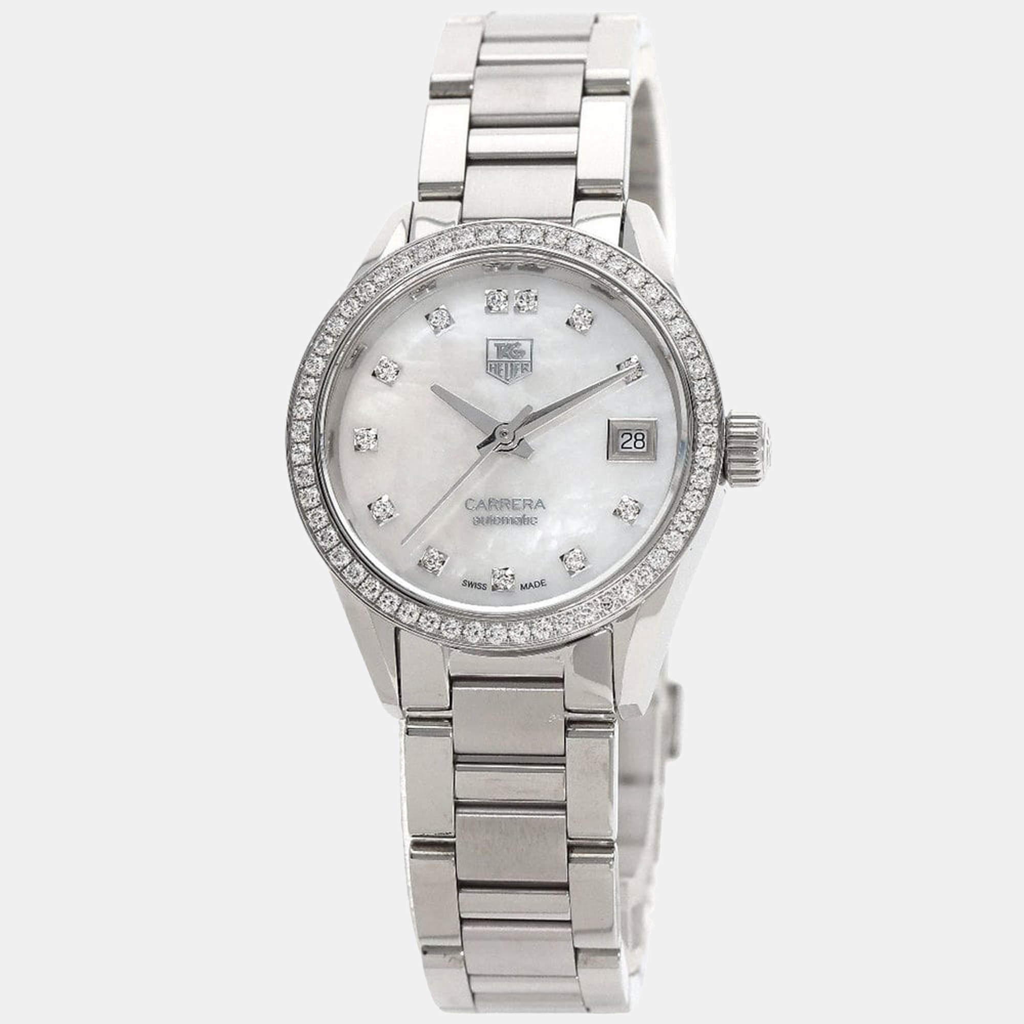 Tag Heuer MOP Diamonds Stainless Steel Carrera WAR2415.BA0776 Women's Wristwatch 28 mm