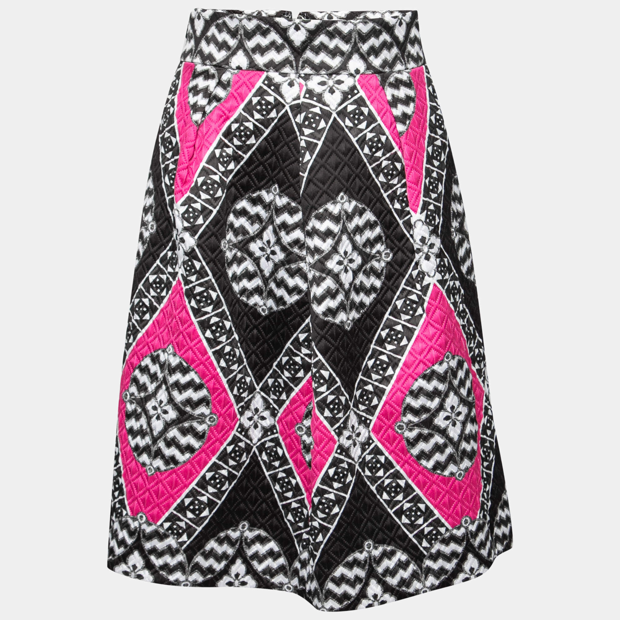 Temperley London Black and Pink Embossed Jacquard Mini Skirt S