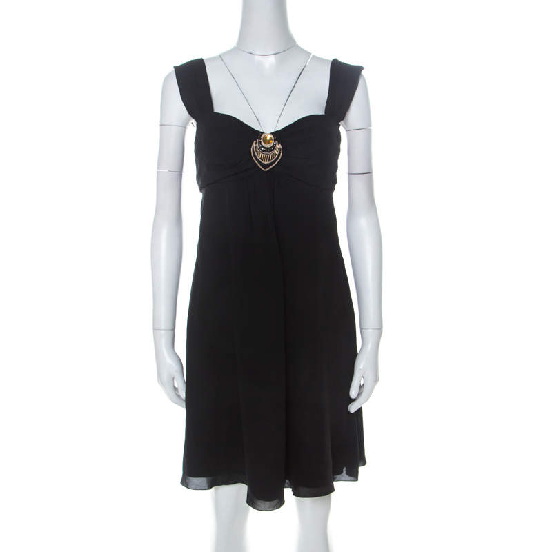 Pre Owned Temperley Black Silk Embellished Detail Gathered Bodice Babydoll Dress M 