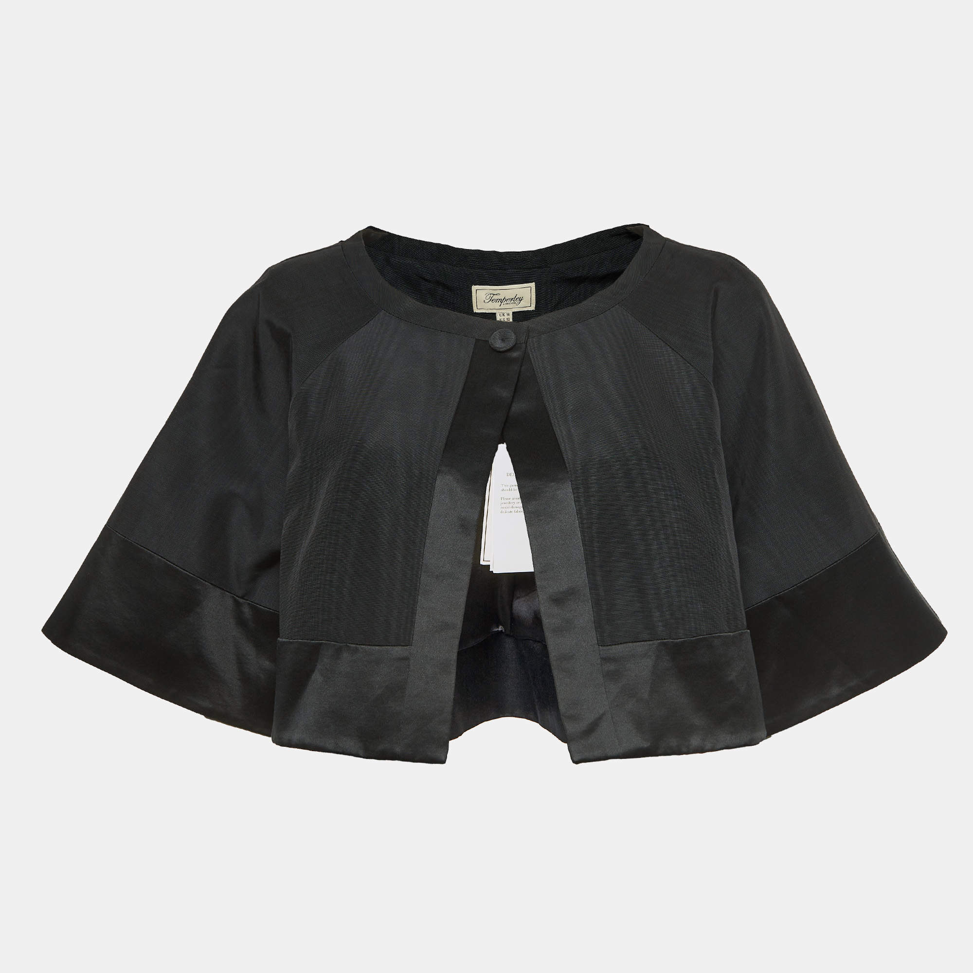 Temperly London Black Silk-Blend Cropped Evening Jacket L
