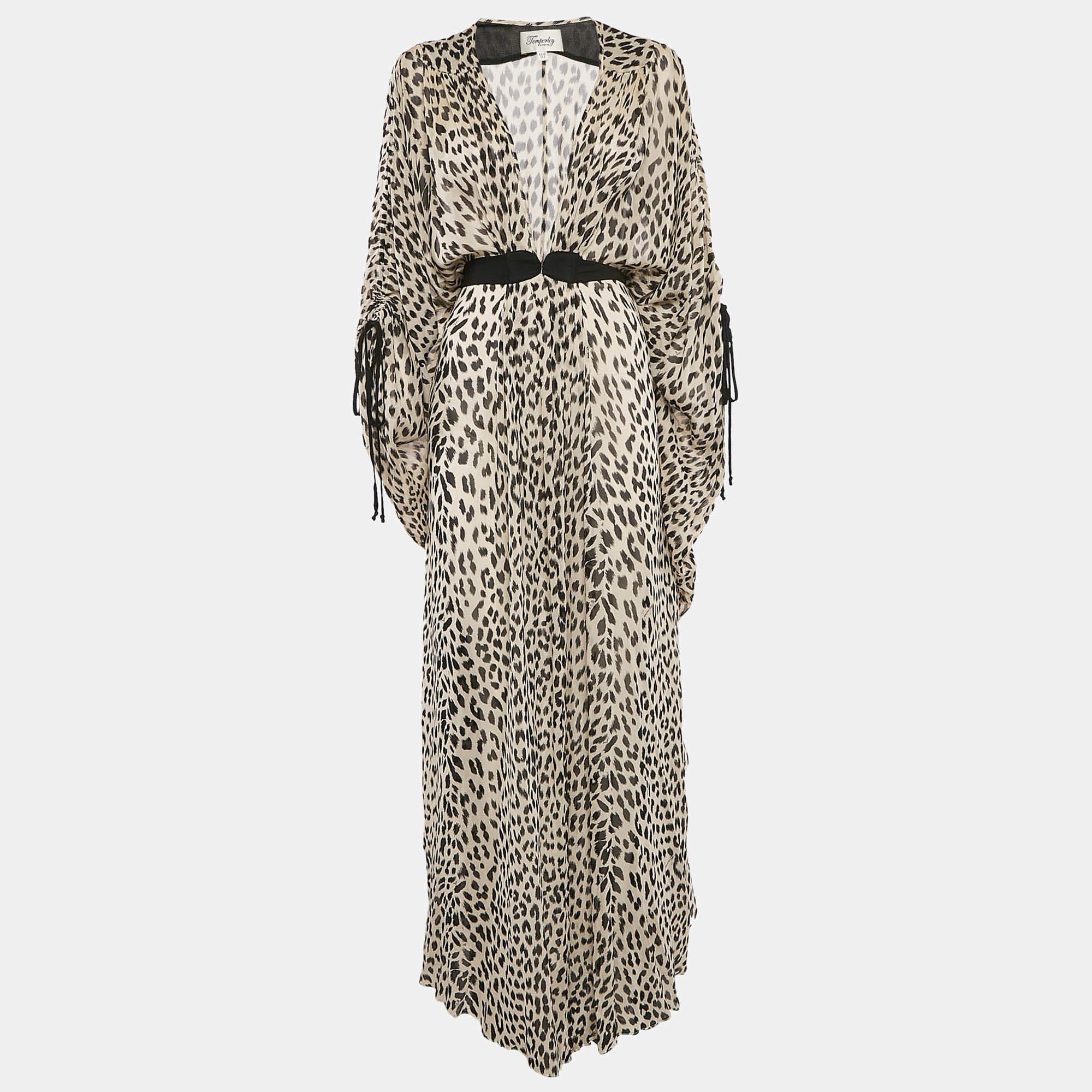 Temperley London Cream Animal Print Crepe Kaftan Dress M