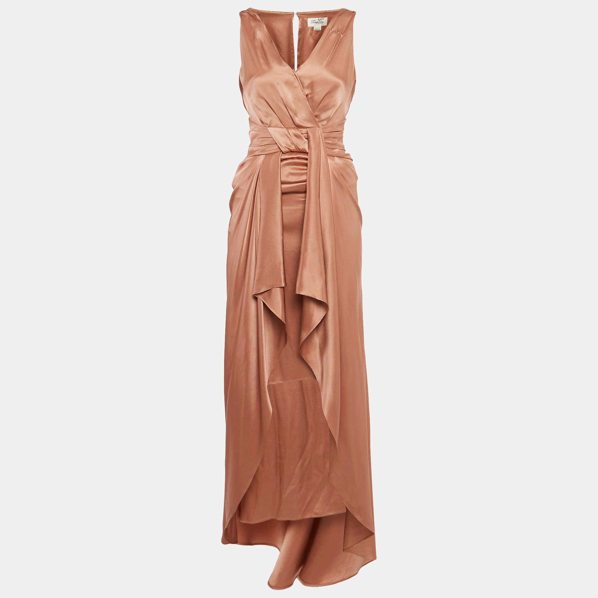 مملوكة مسبقًا Temperley London Rustic Pink Silk Draped V-Neck Sleeveless Gown S