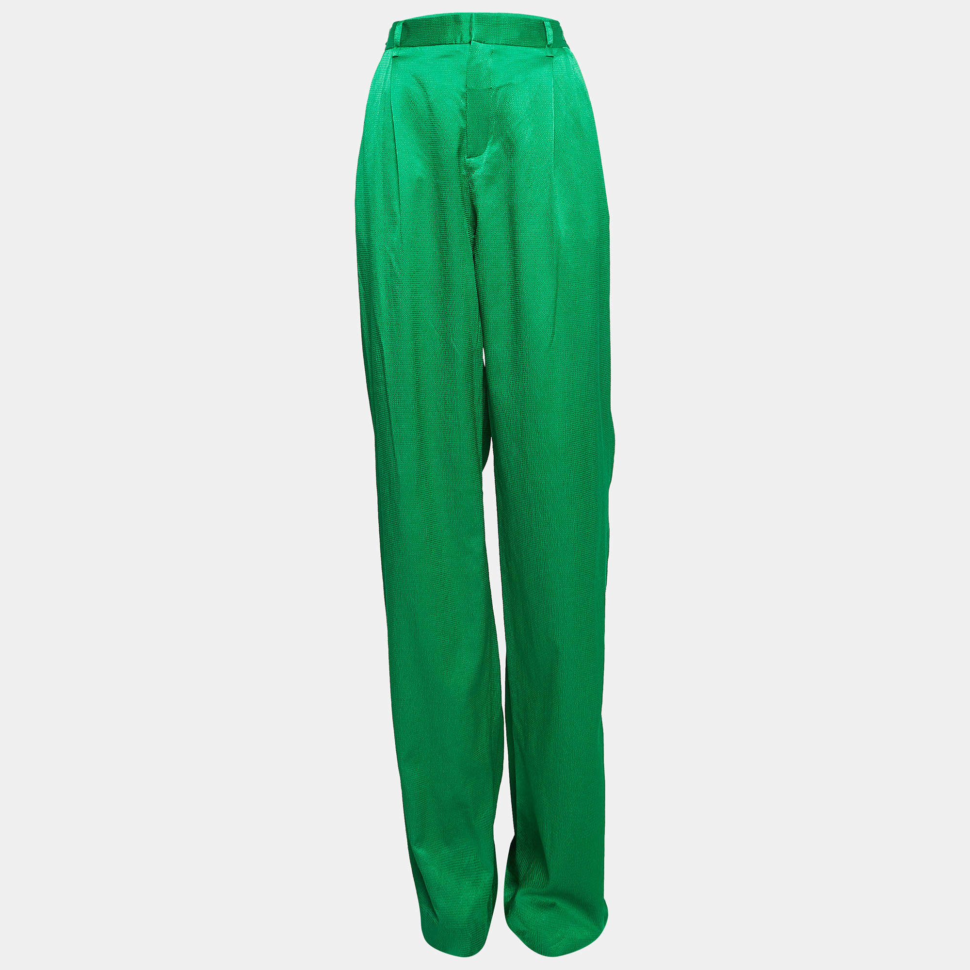 Pre Owned The Attico Green Satin Martellato Wide-Leg Pants M