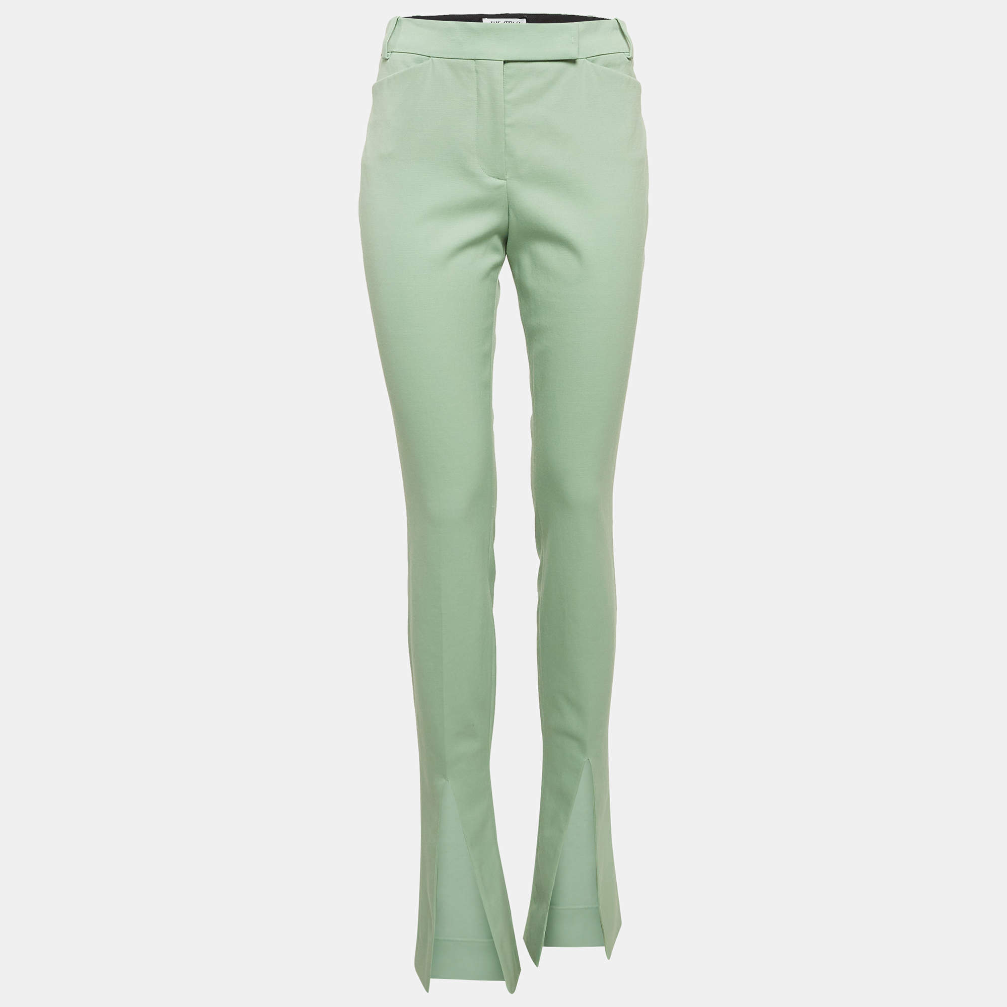 Pre Owned The Attico Green Wool Slit Detail Freja Skinny Pants M