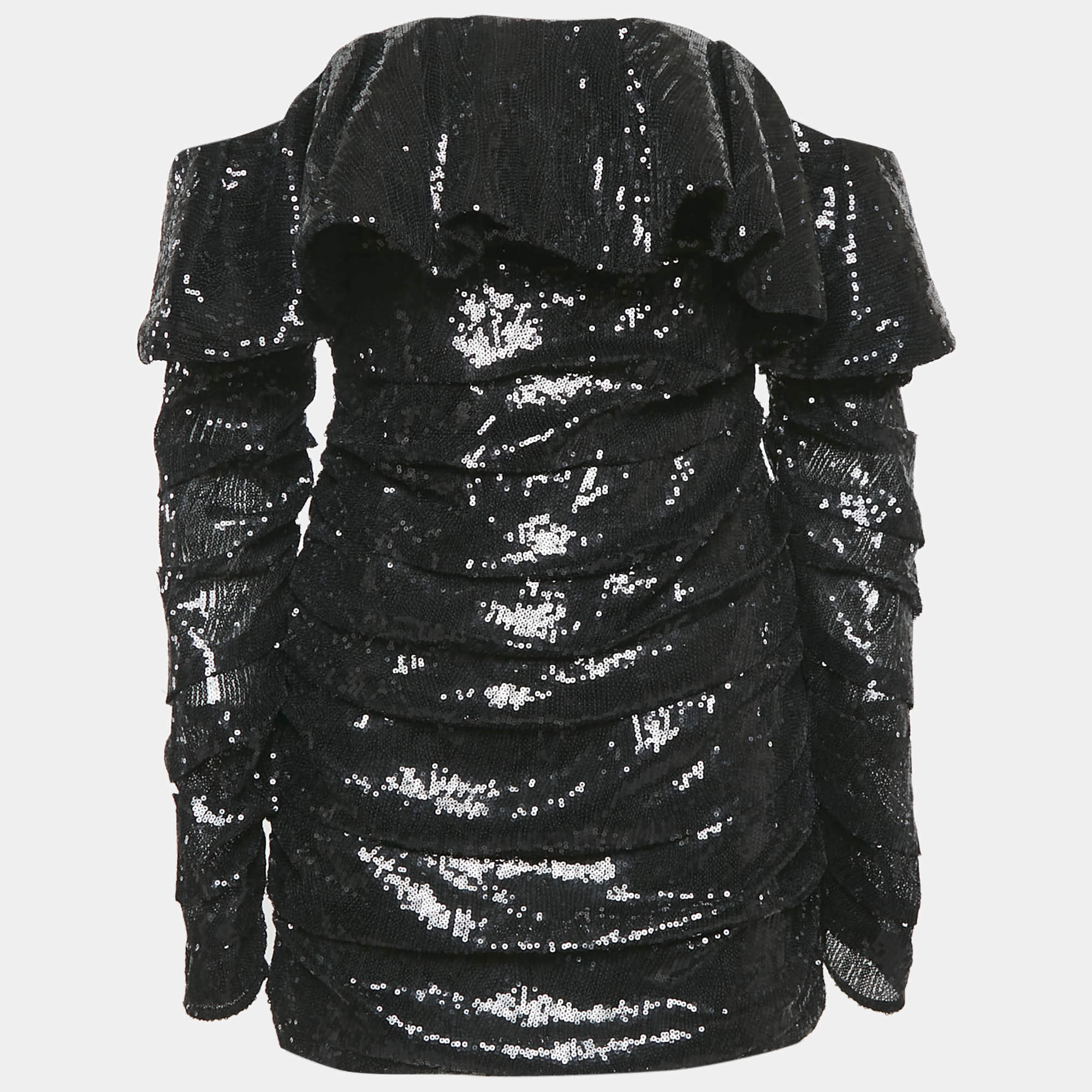 Pre Owned The Attico Black Sequin Ruffled Mini Dress S