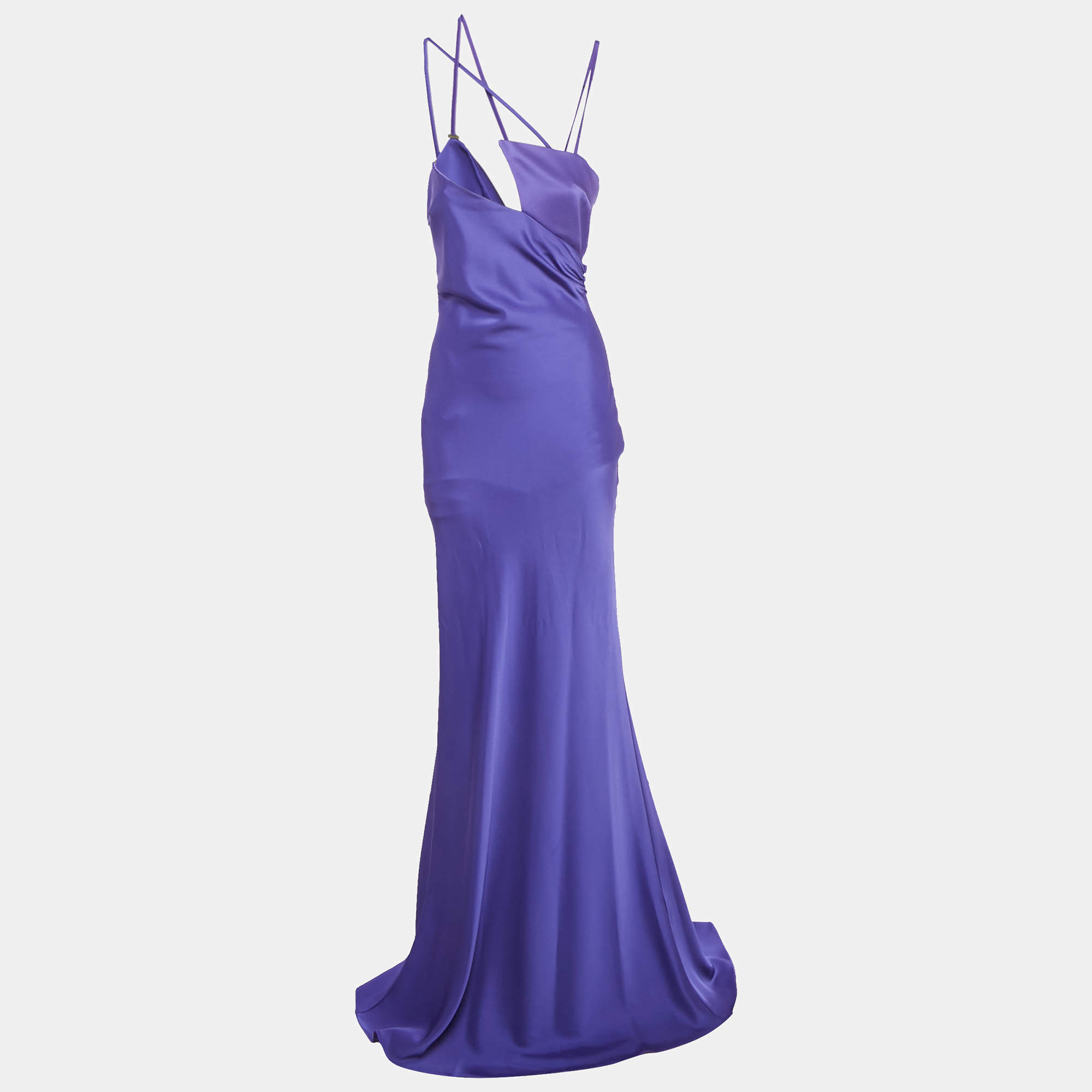Pre Owned The Attico Vivid Violet Satin Melva Long Dress M