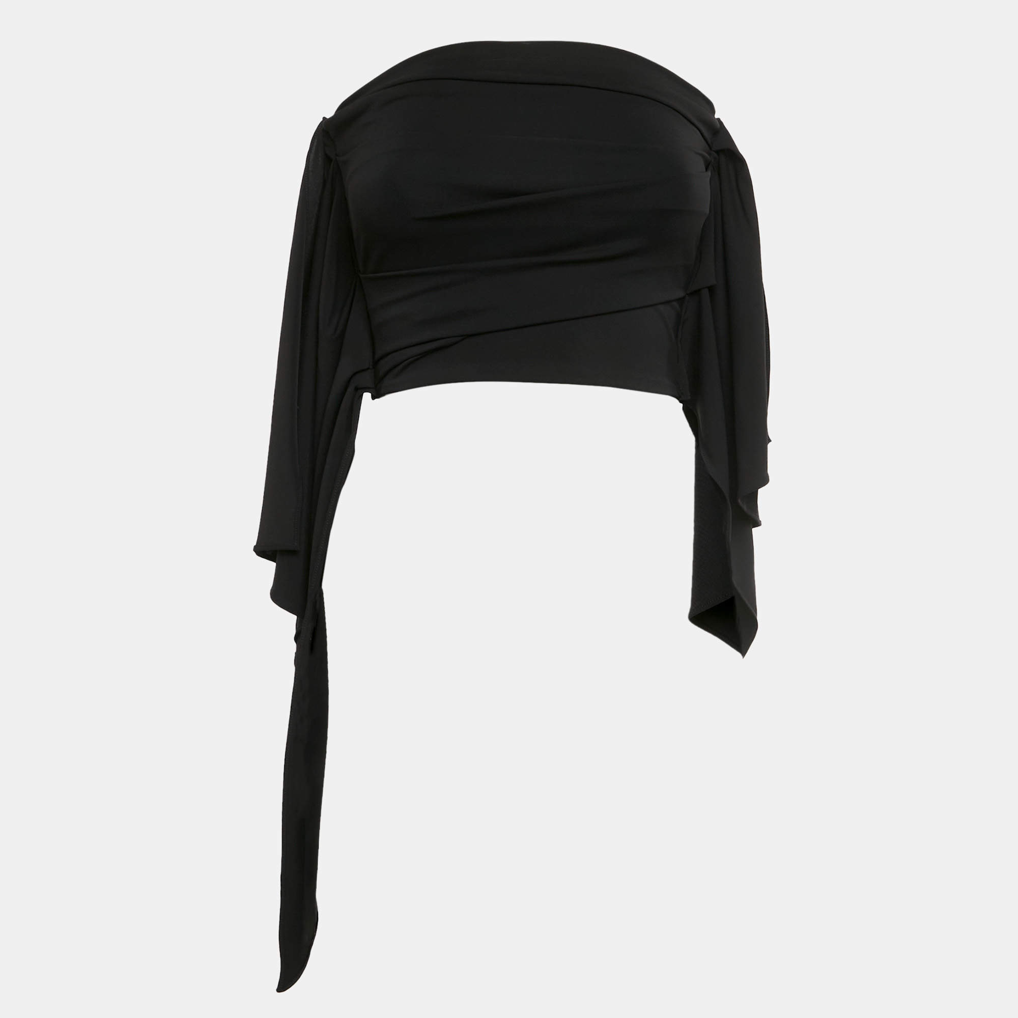 Pre Owned The Attico Black Jersey Draped Strapless Crop Top XS