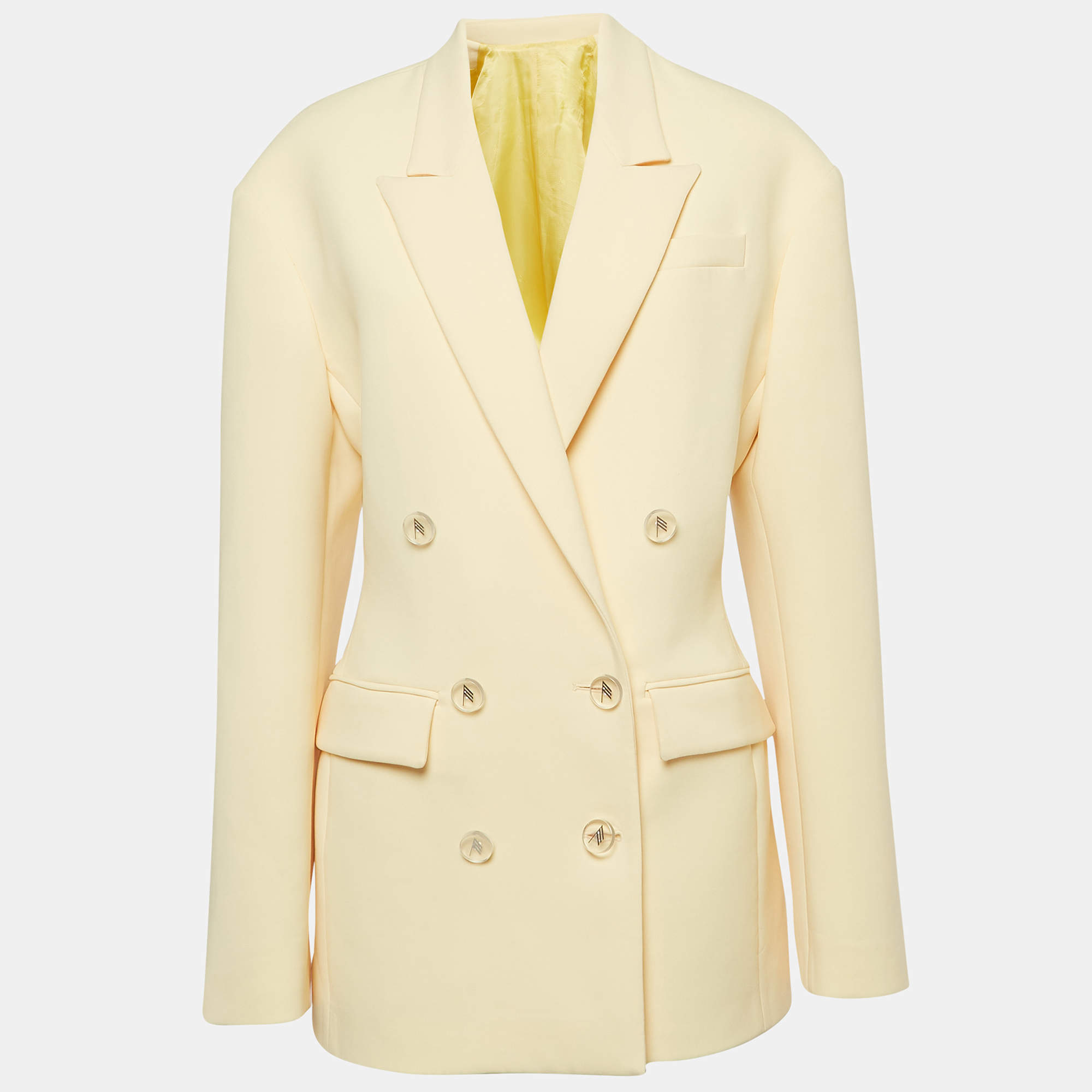 Pre Owned The Attico Pastel Yellow Stretch Knit Double Breasted April Blazer M