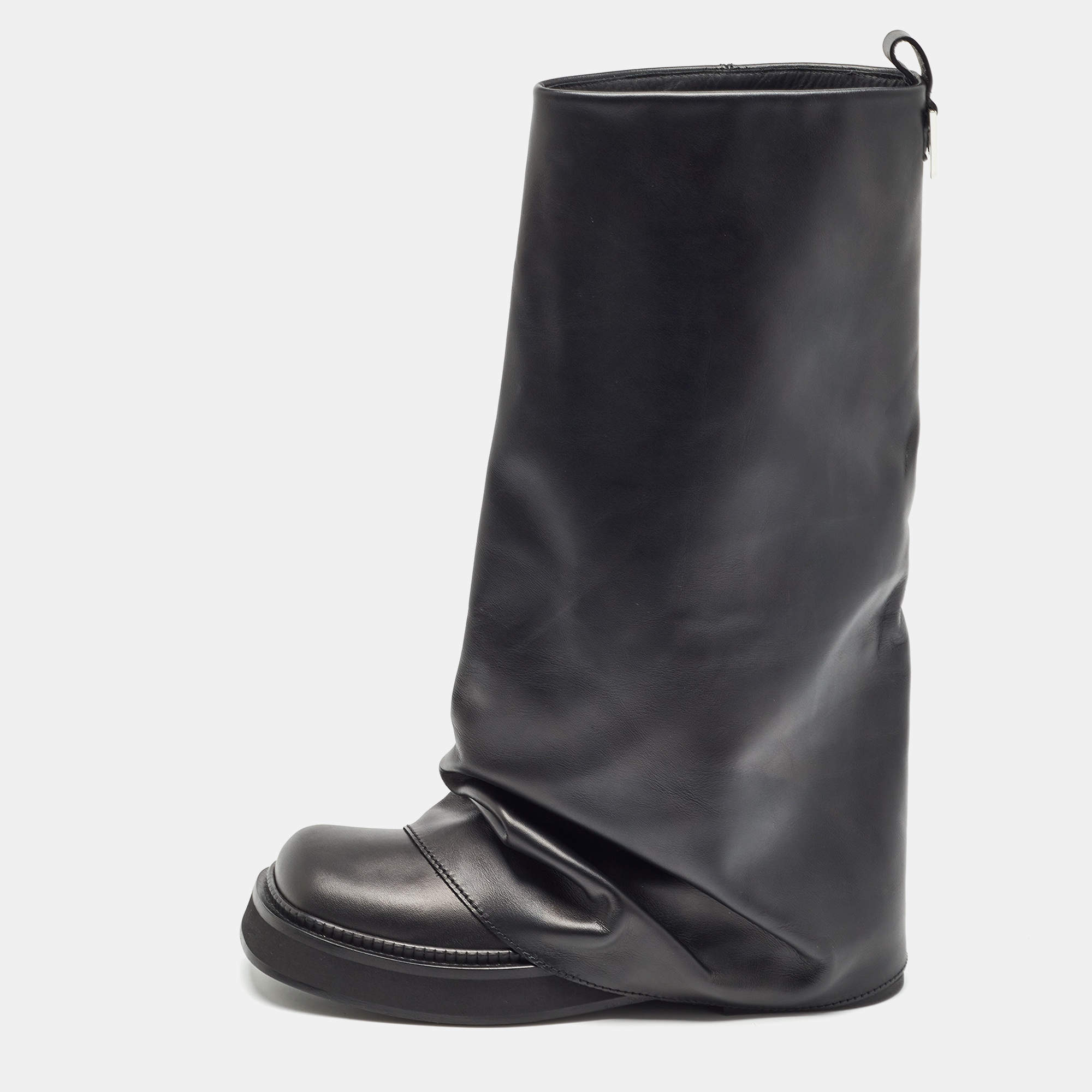 Pre Owned The Attico Black Leather Robin Combat Boots Size 39