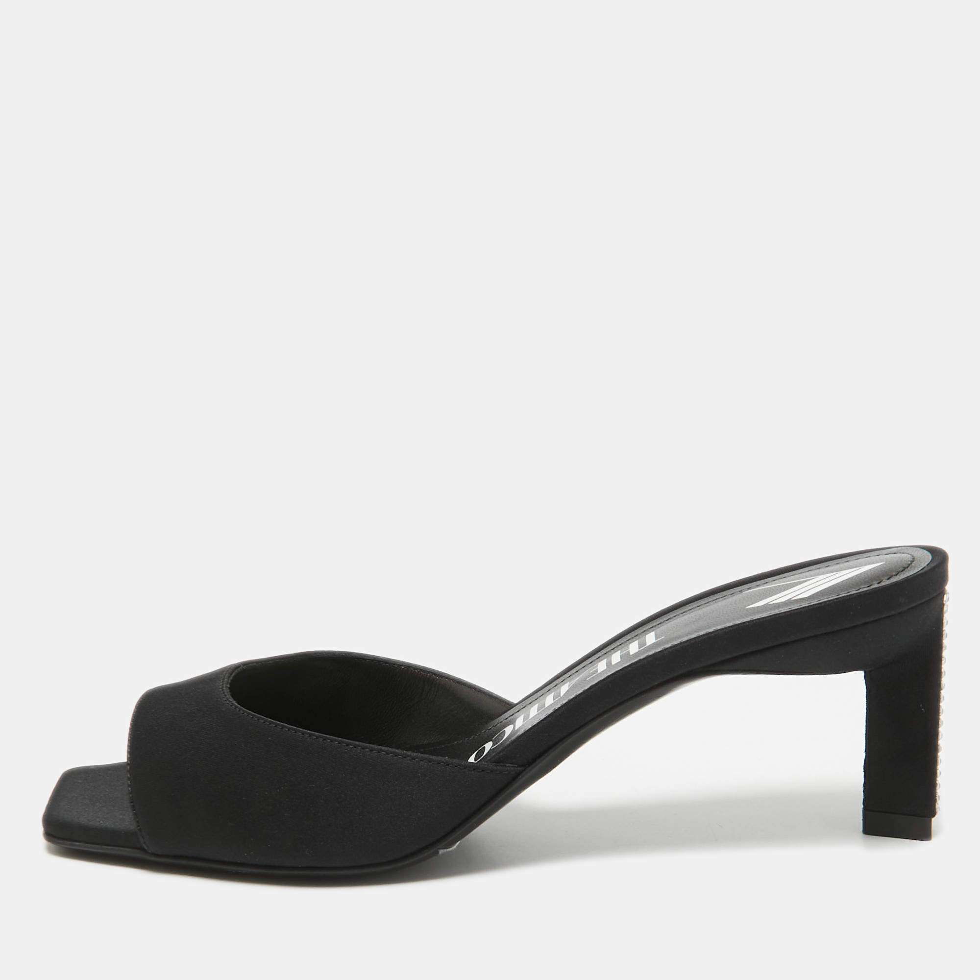 Pre Owned The Attico Black Satin Kaia Slide Sandals Size 36