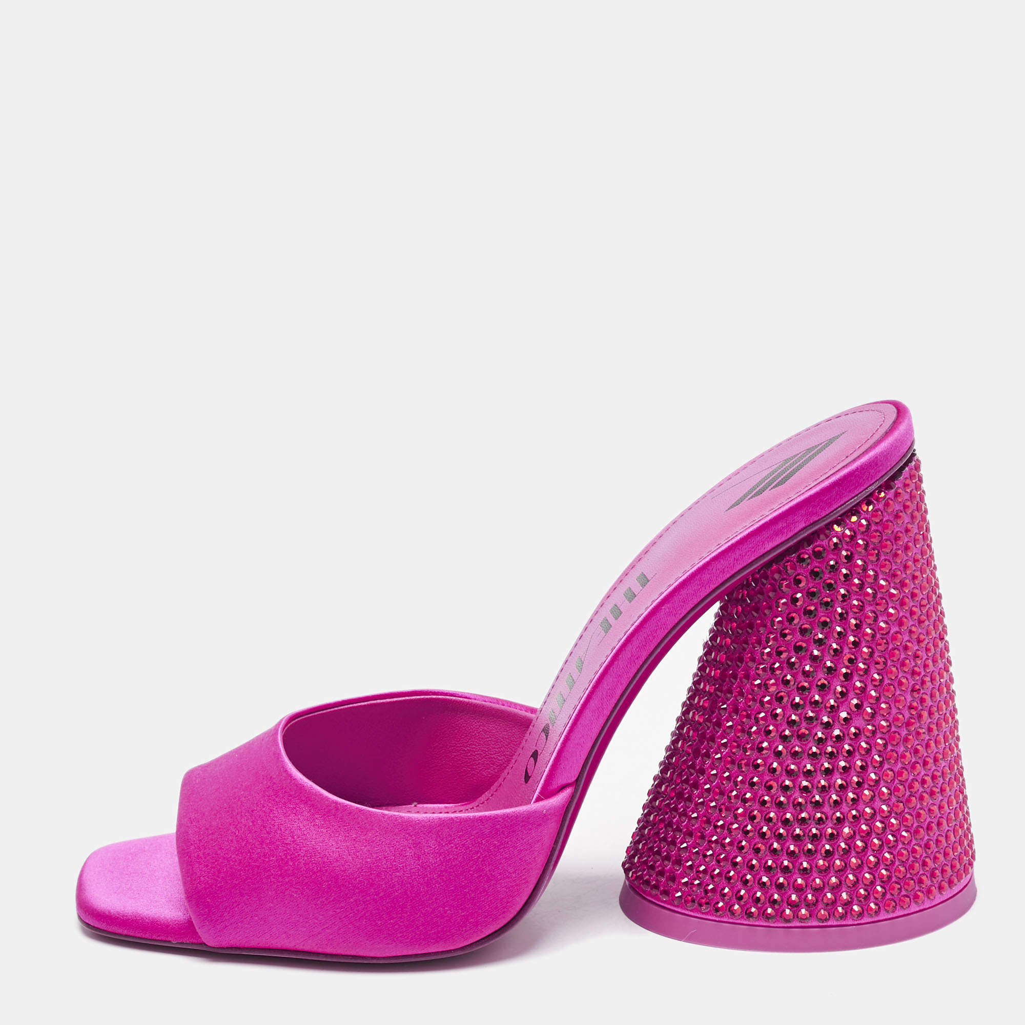 The Attico Fuchsia Satin Crystal Embellished Luz Mules Size 37