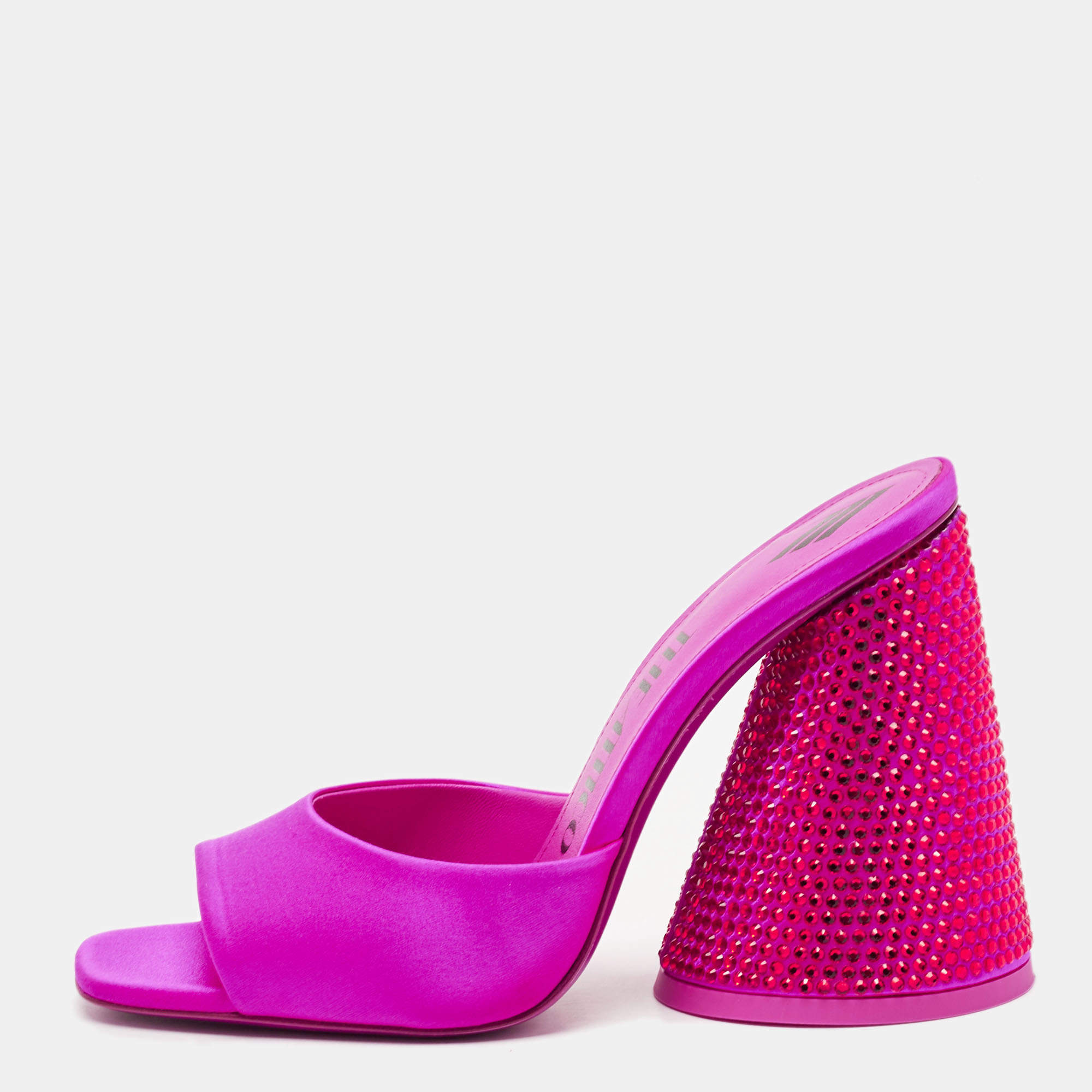 The Attico Fuchsia Satin Crystal Embellished Luz Mules Size 37