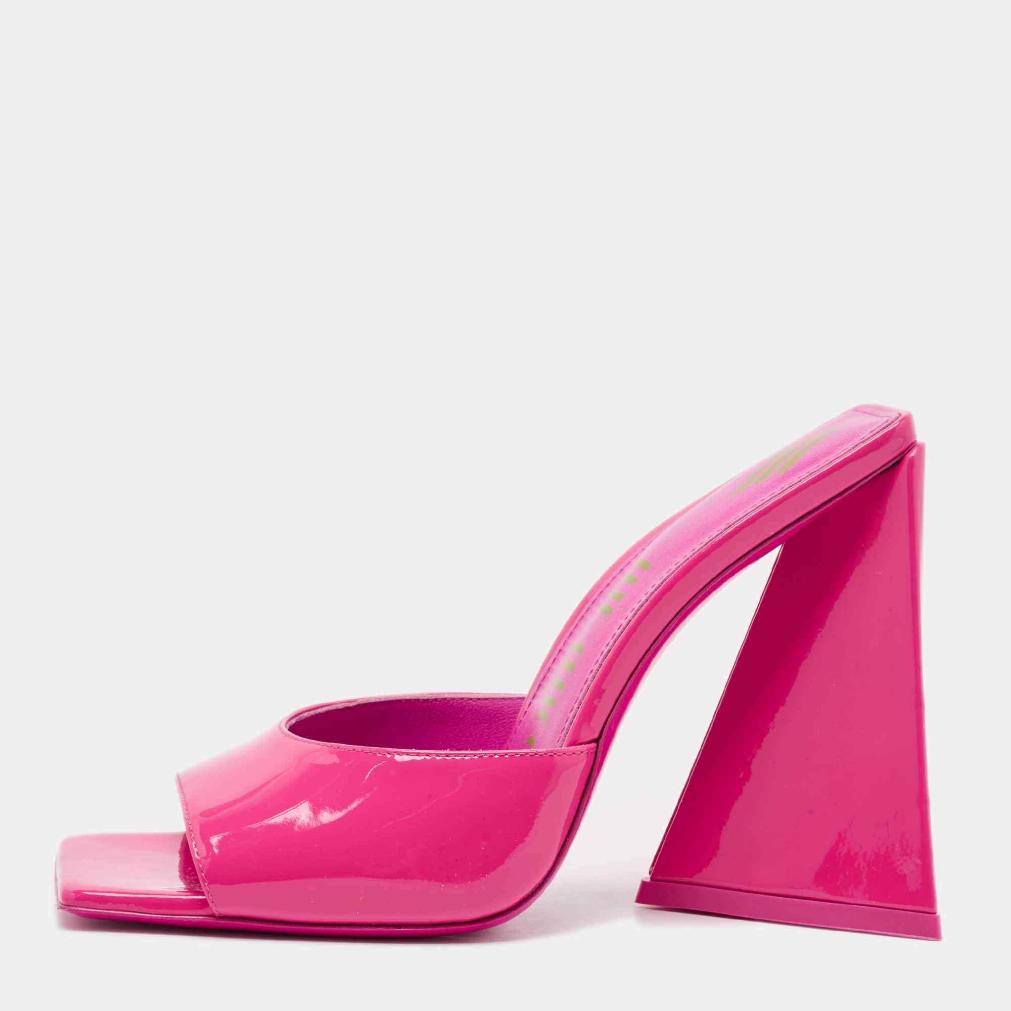 The Attico Fuchsia Patent Leather Devon Slide Sandals Size 37