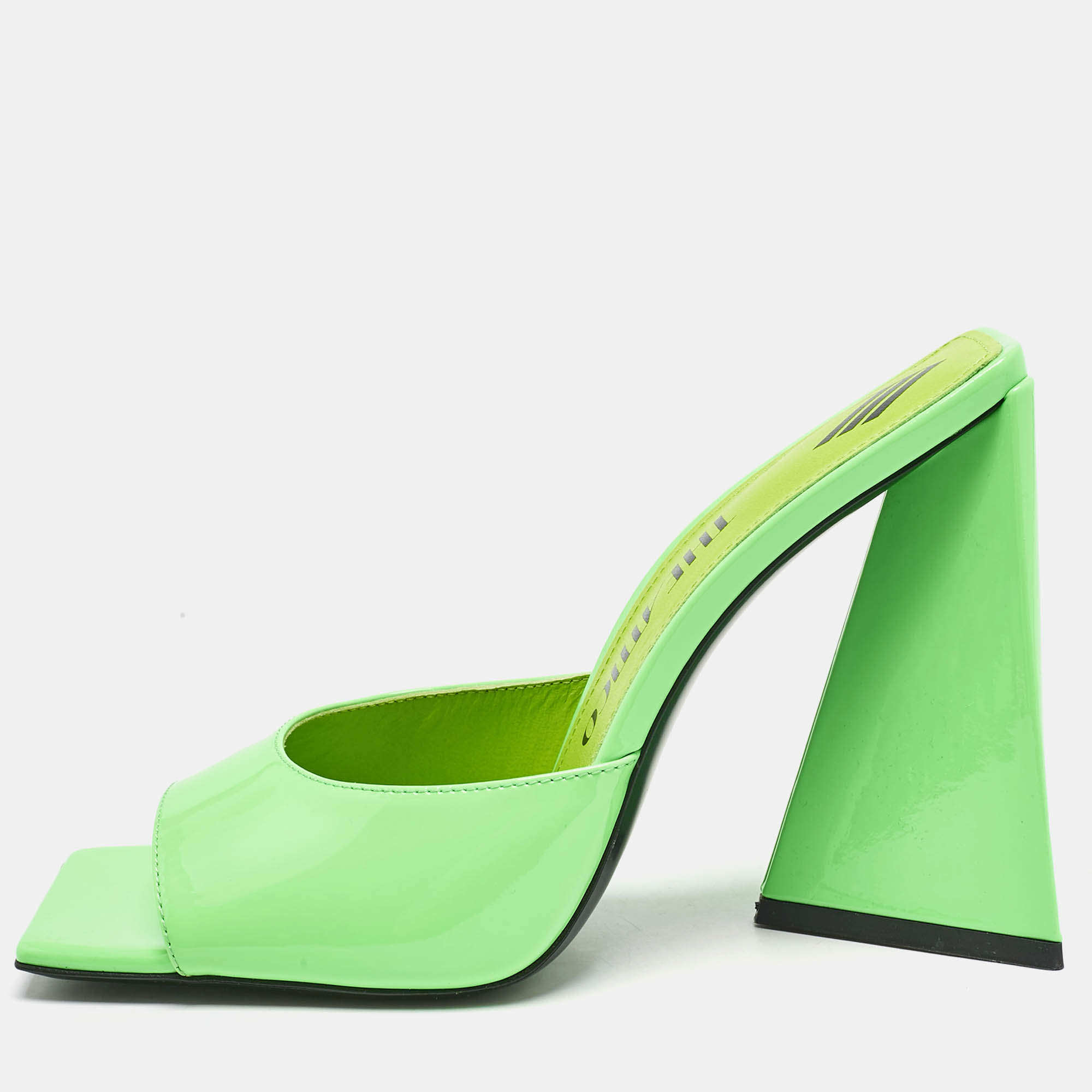 The Attico Neon Green Patent Leather Devon Slide Sandals Size 40