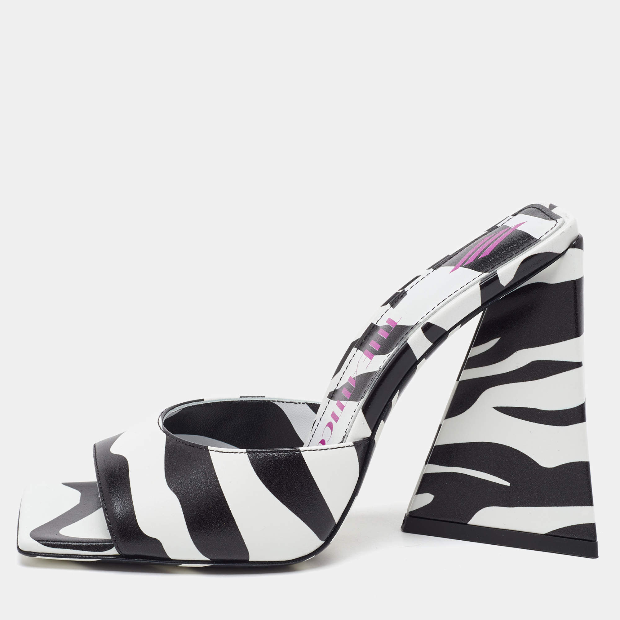 The Attico Black/White Zebra Print Leather Devon Open Toe Sandals Size 36