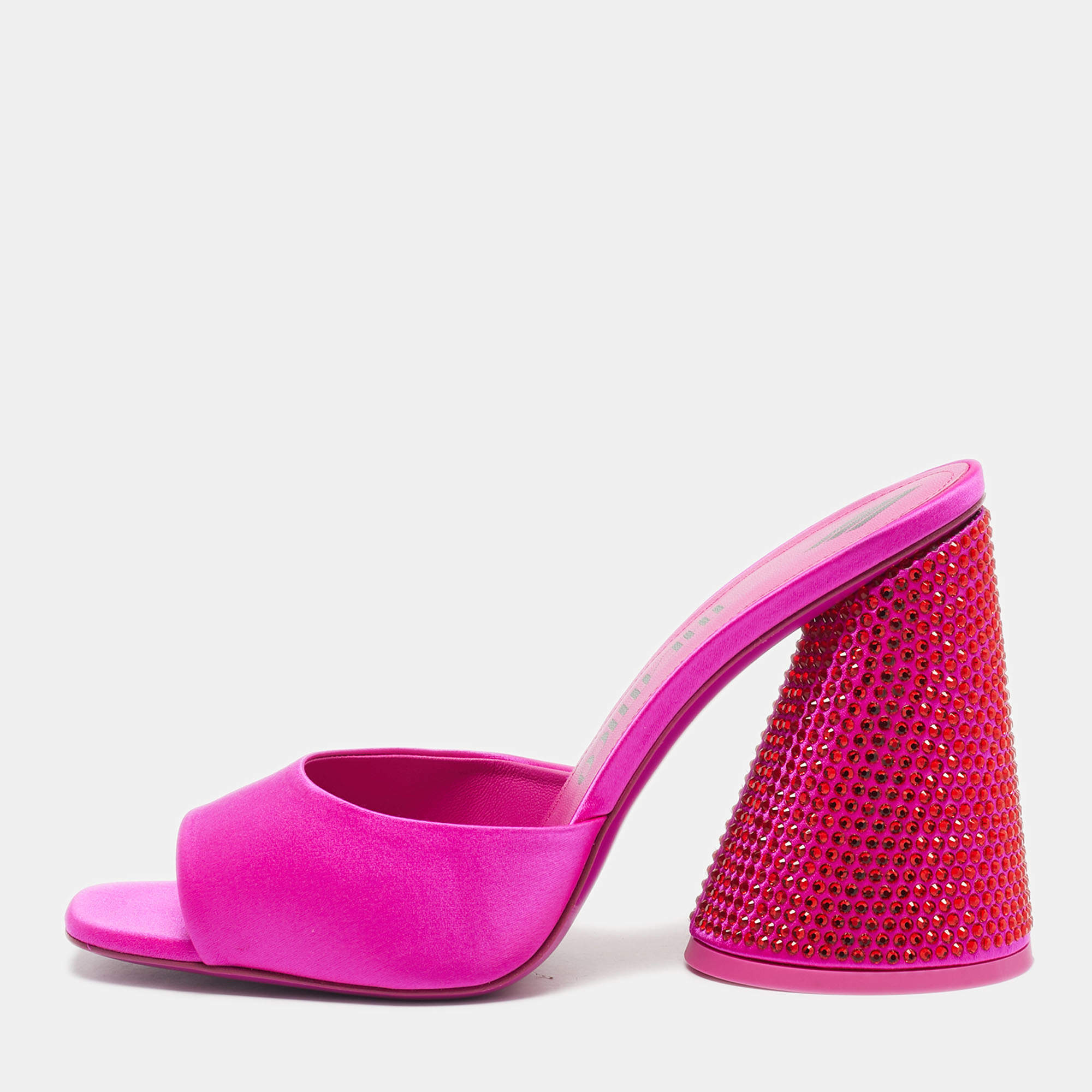 Pre Owned The Attico Fuchsia Satin Crystal Embellished Luz Mules Size 41