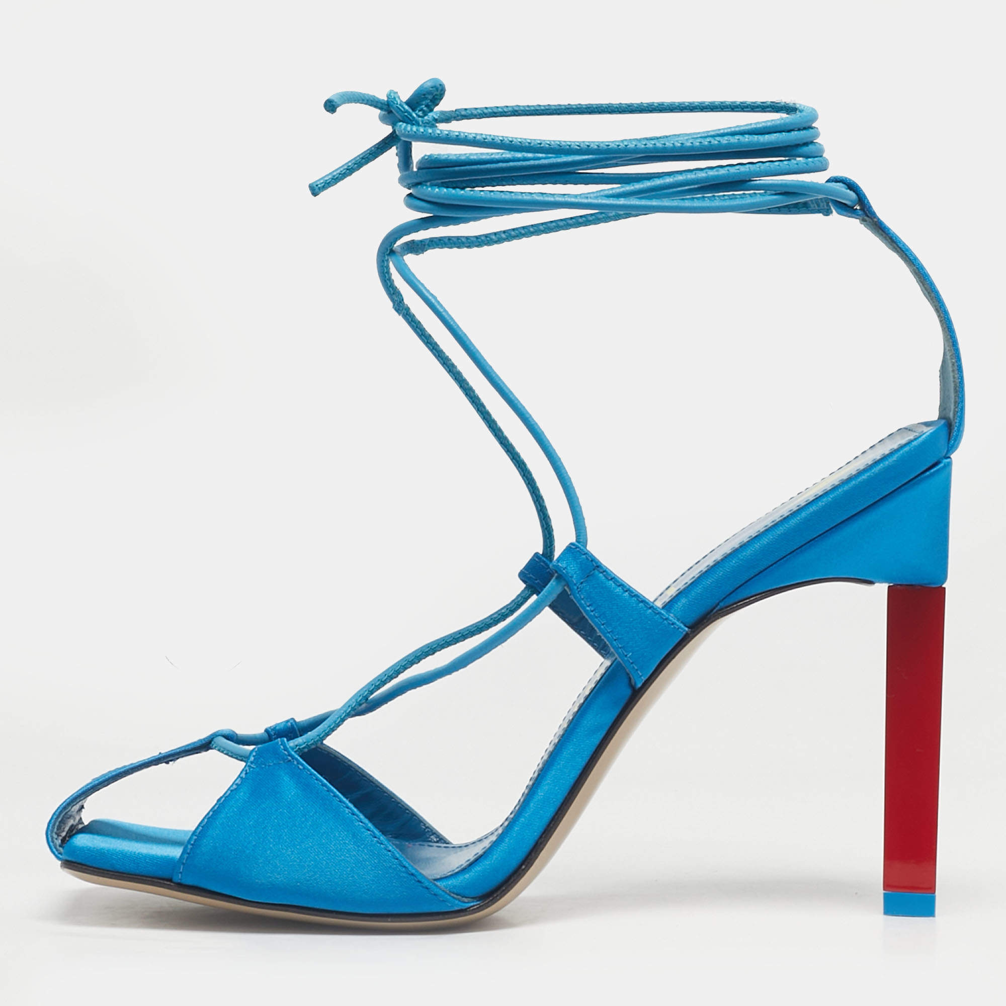 Pre Owned The Attico Blue Satin Adele Lace Up Sandals Size 36