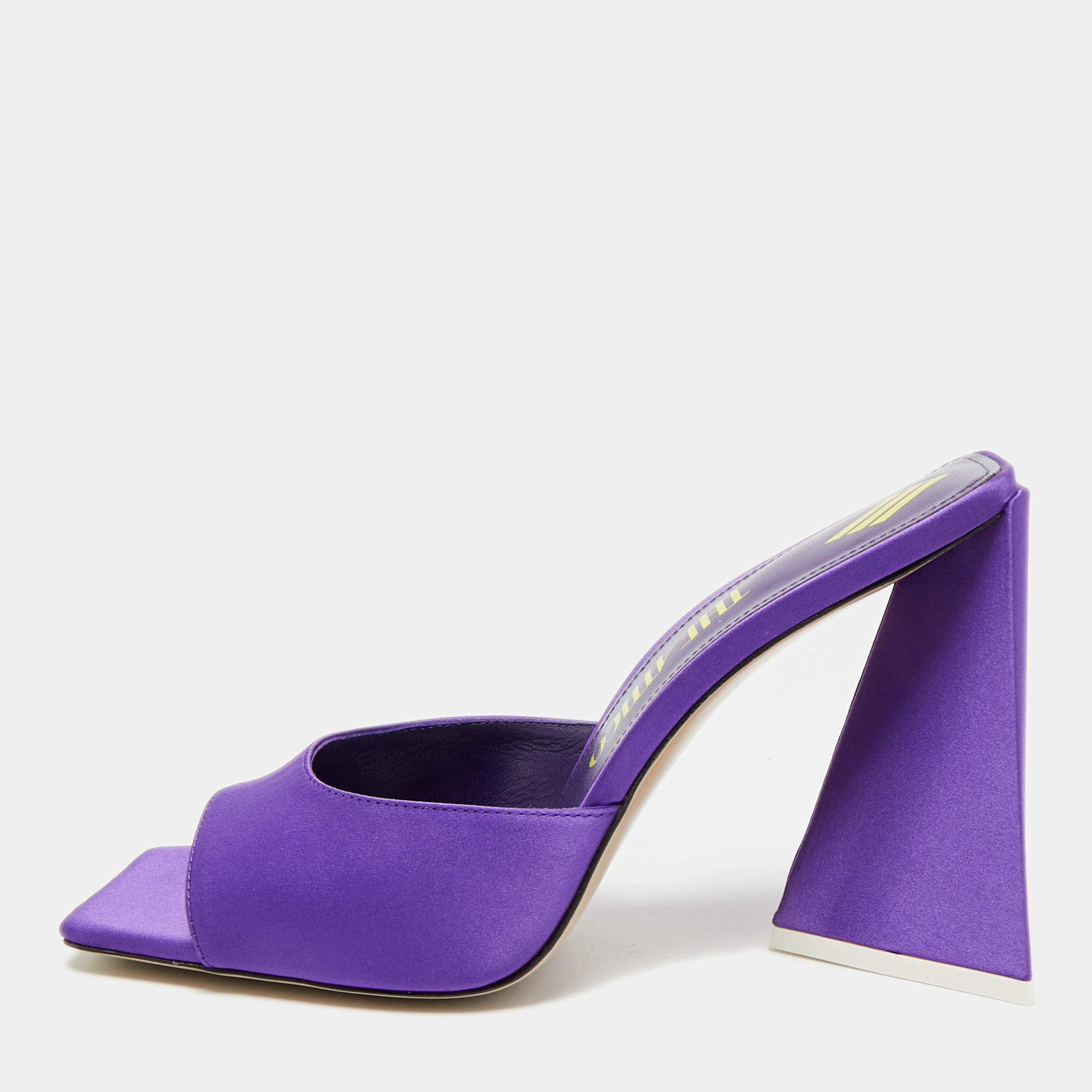 Pre Owned The Attico Devon Size 42 Purple Satin Block Heel Slide Sandals