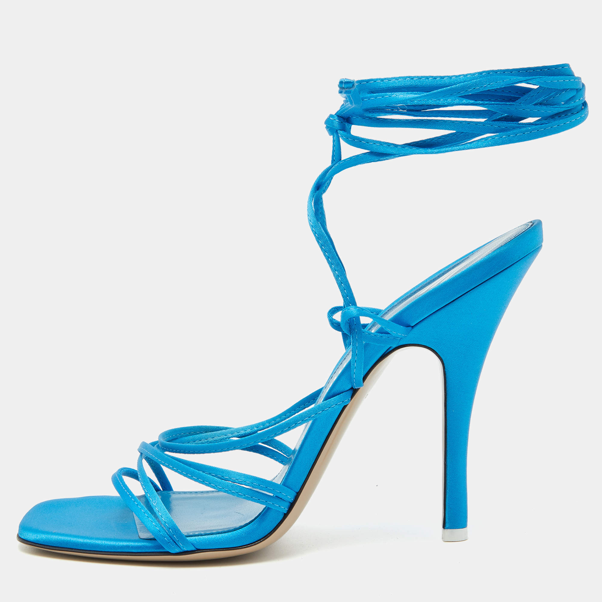 The Attico Blue Satin Ankle Strap Lace Up Sandals Size 40