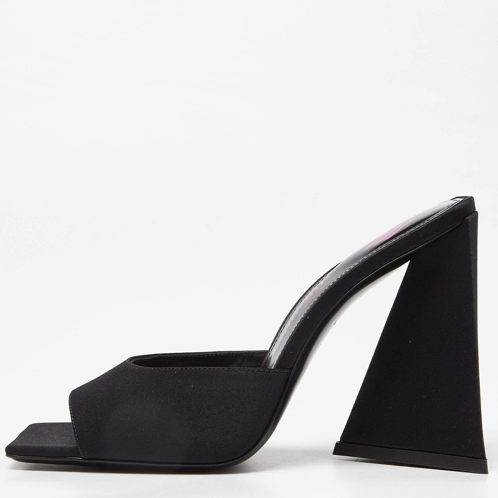 Pre Owned The Attico Black Satin Devon Slide Sandals Size 38.5