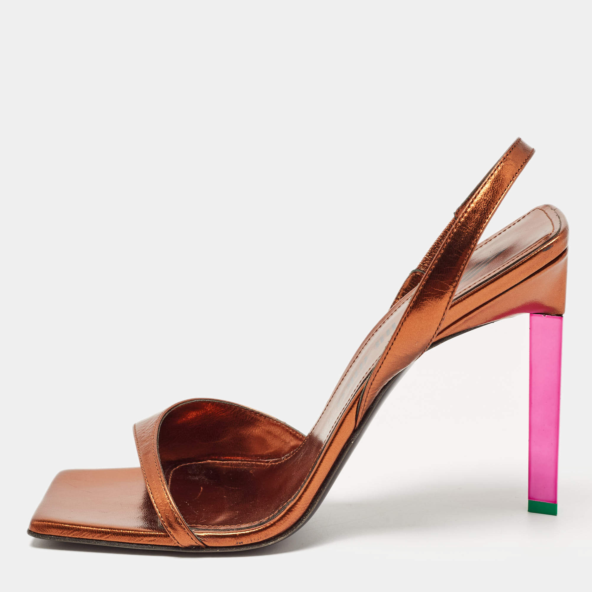 Pre Owned The Attico Brown Leather Slingback Sandals Size 39