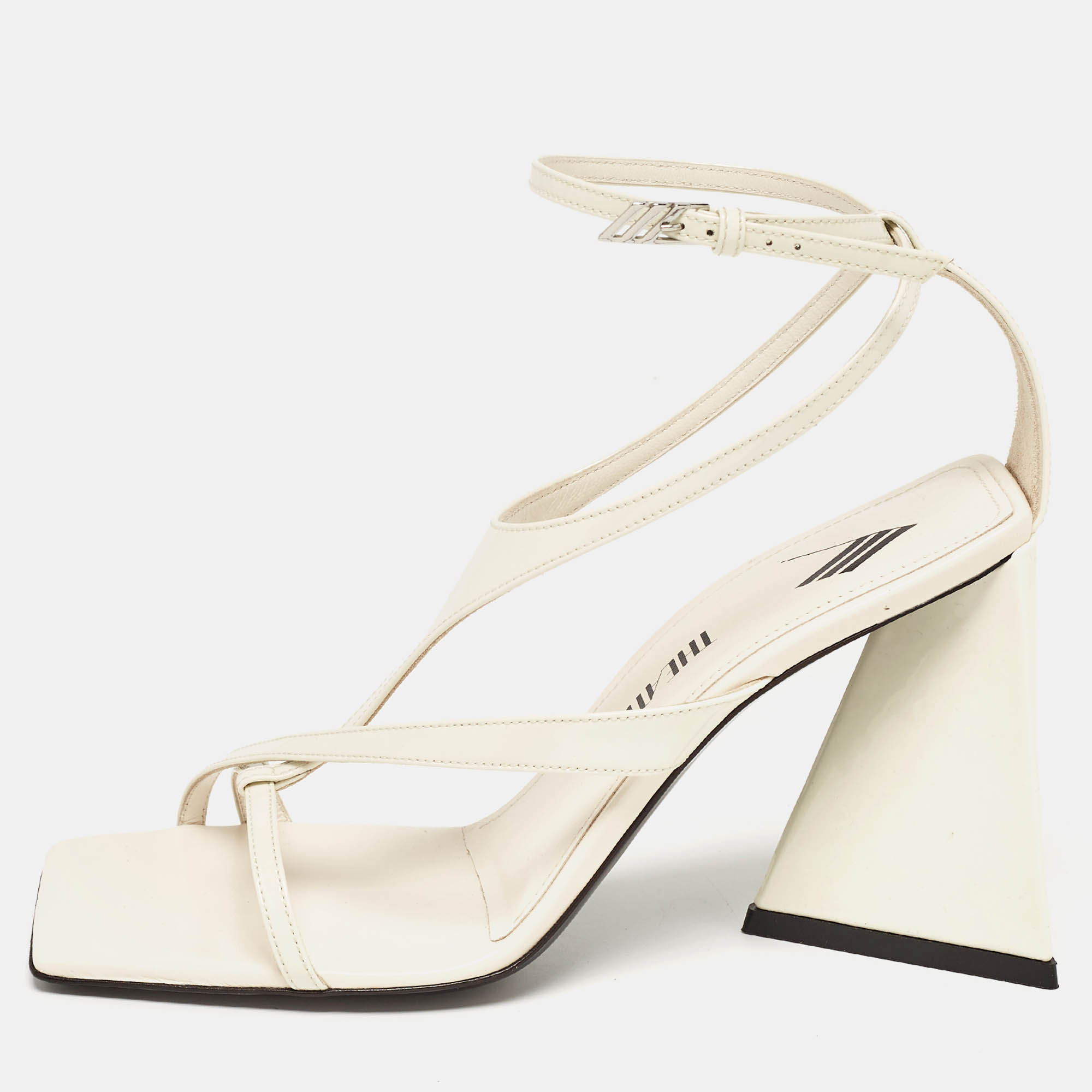 The Attico Cream Patent Devon Ankle Strap Sandals Size 38.5