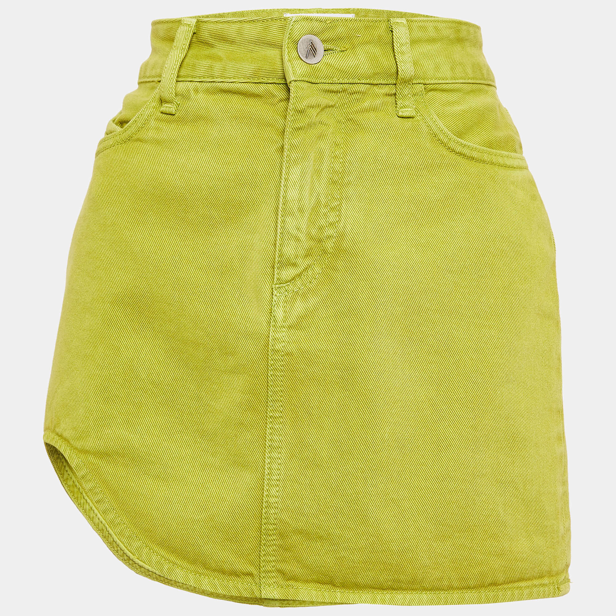 Pre Owned The Attico Green Denim Kelly Mini Skirt S