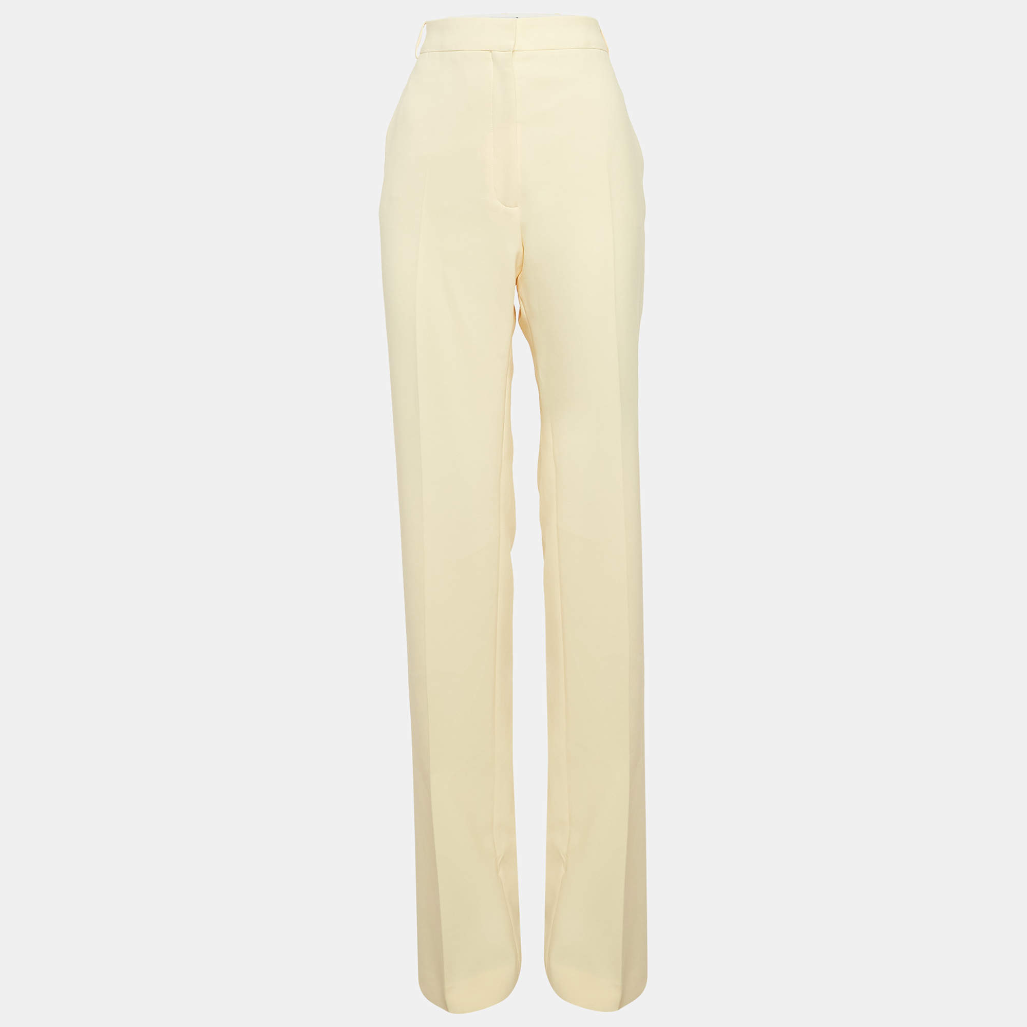 Pre Owned The Attico Pastel Yellow Stretch Crepe Straight Leg Trousers M