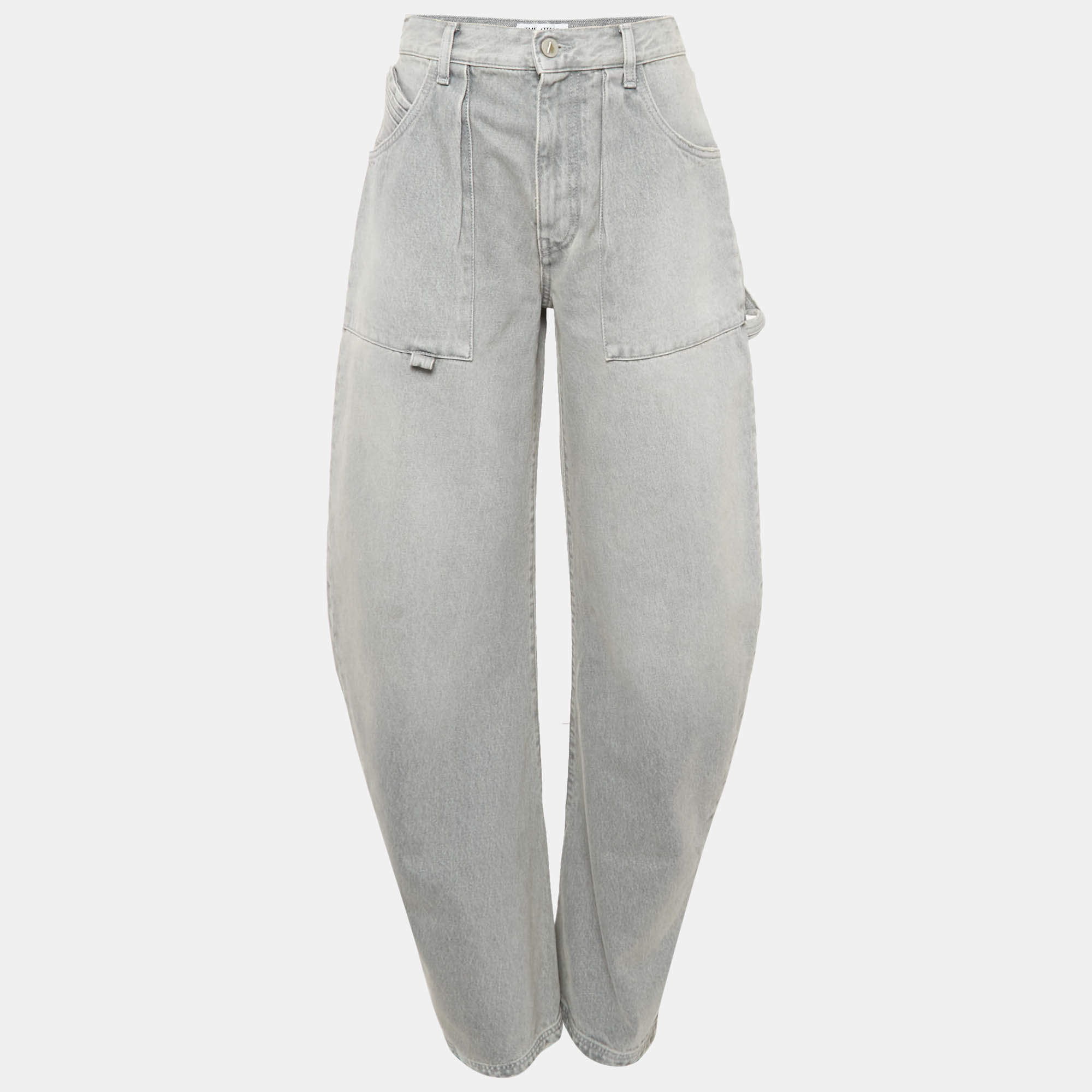 Pre Owned The Attico Grey Denim Distressed Low Rise Jeans S Waist 28" 