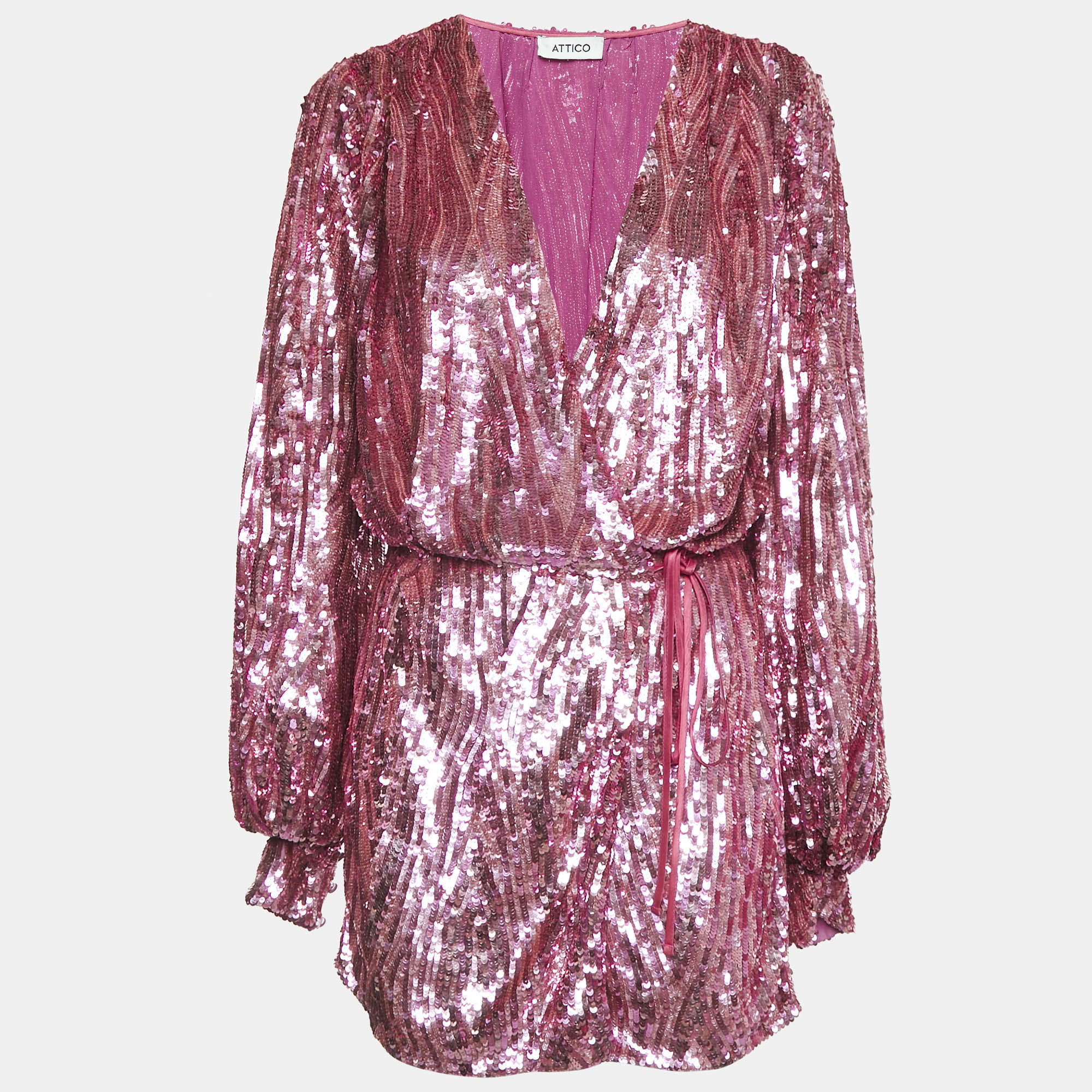 The Attico Pink Sequin Mini Wrap Dress S