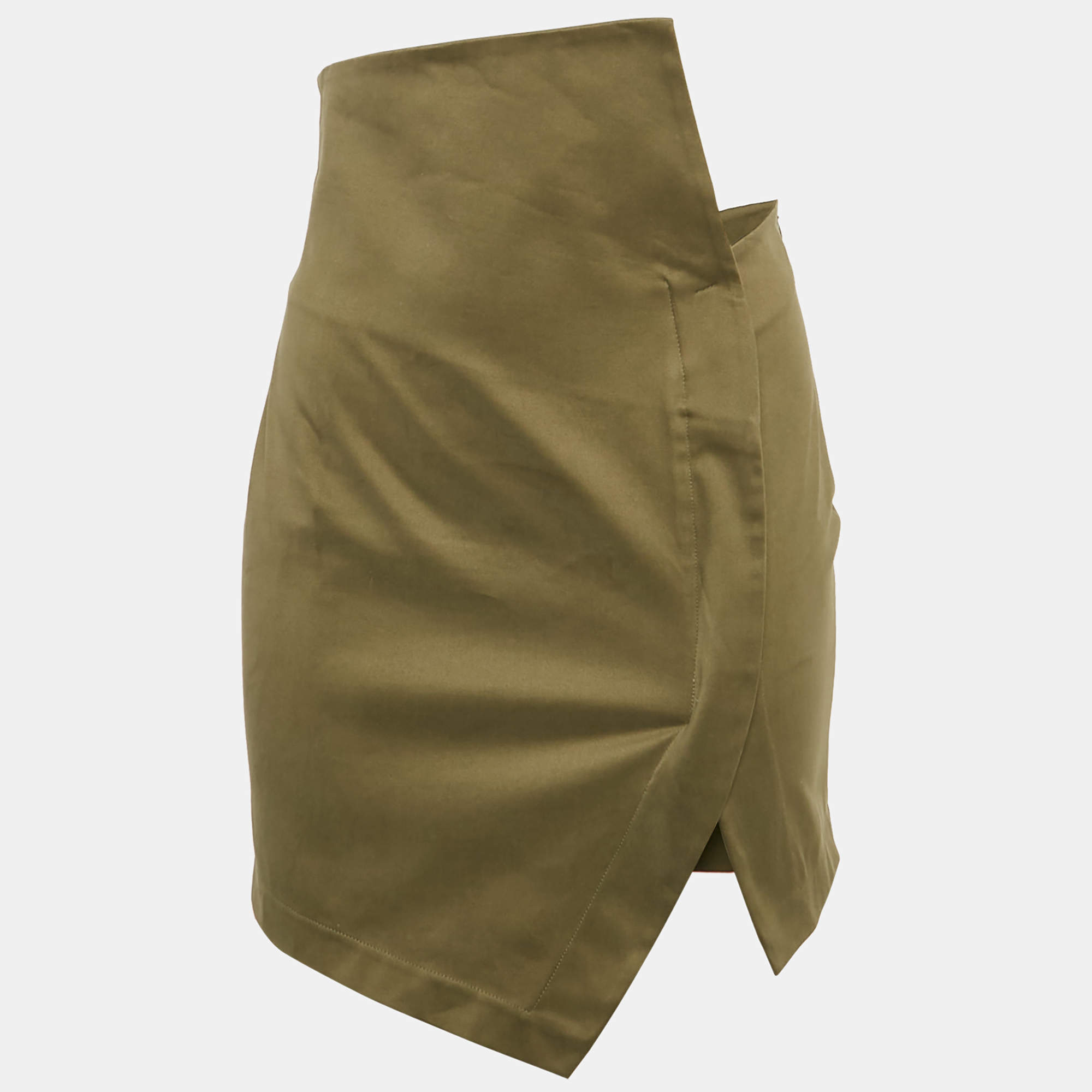 The Attico Olive Green Cotton Fold Over Waist Detail Mini Skirt S