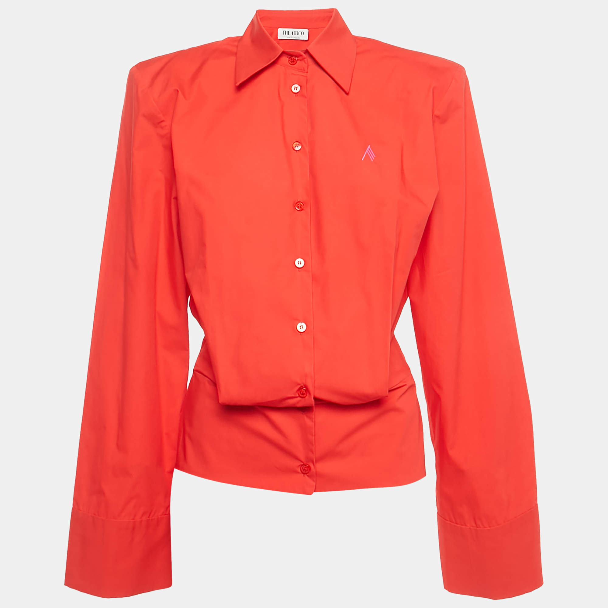 Pre Owned The Attico Red Cotton Structured Elongated Sleeve Shirt XS