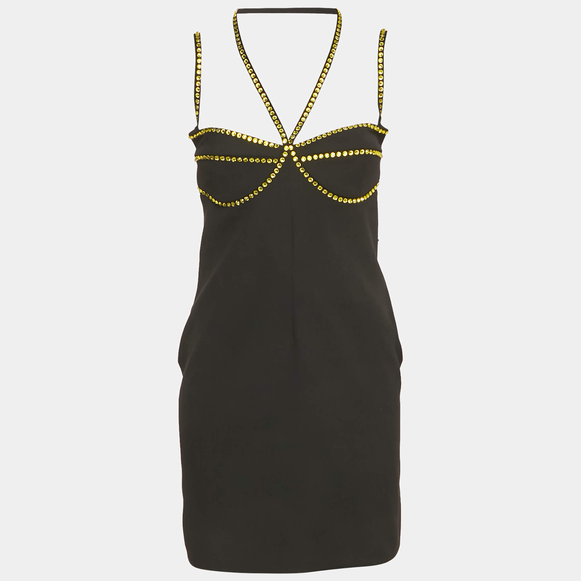 Pre Owned The Attico Black Crepe Stud Detail Mini Dress M