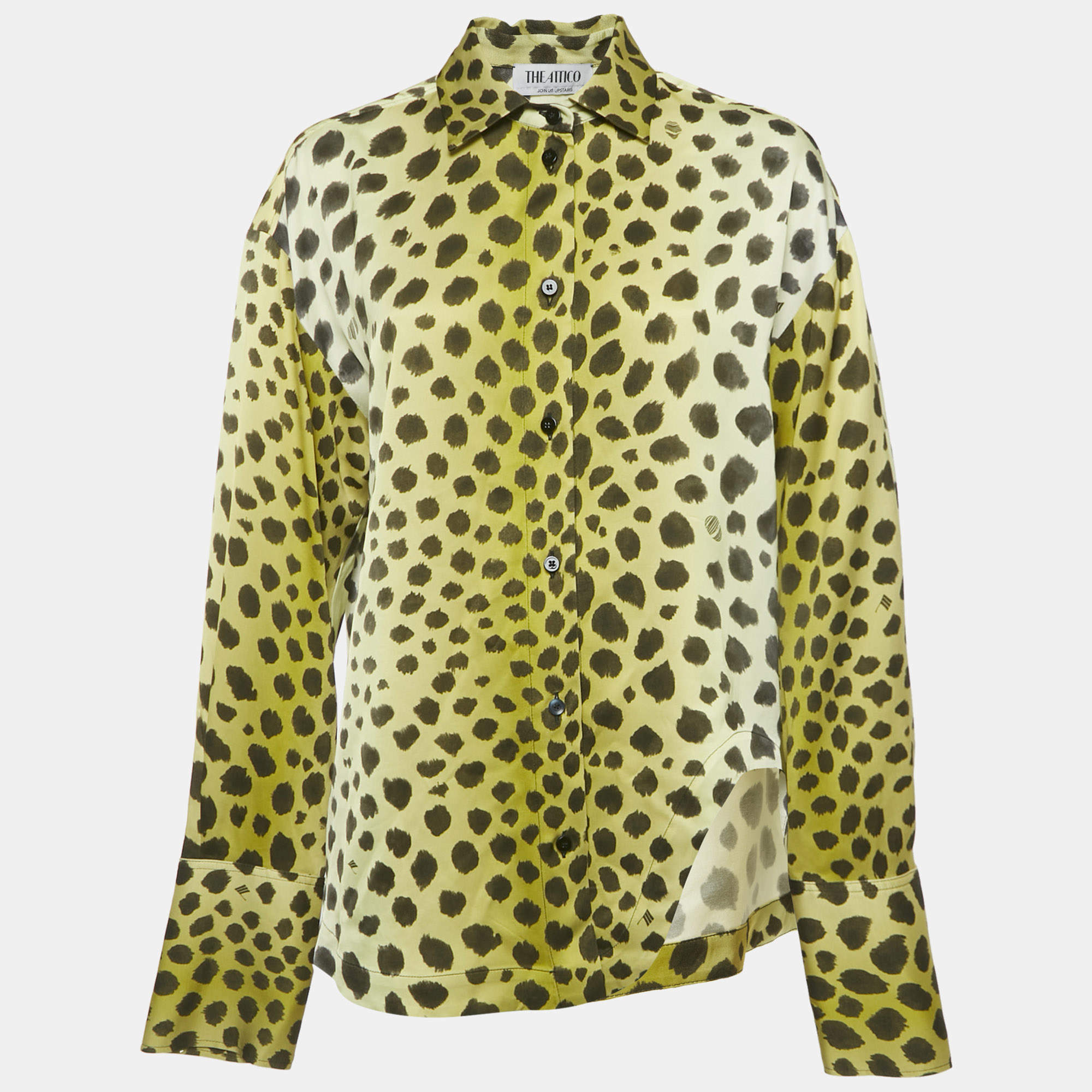 Pre Owned The Attico Yellow Leopard Print Satin Shirt L