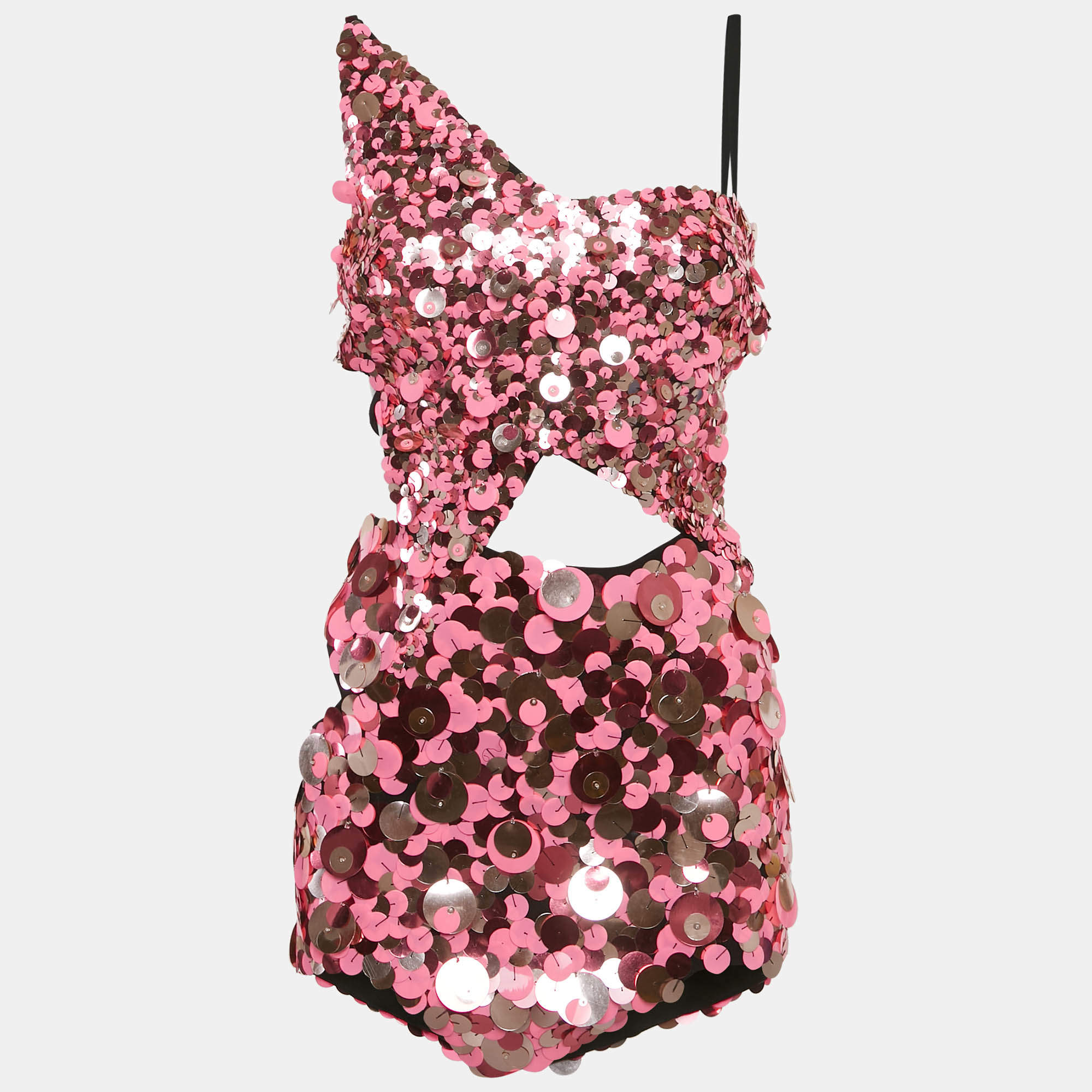 Pre Owned فساتان أتيكو ترتر زهري غير متماثل قصير مقاس صغير - سمول