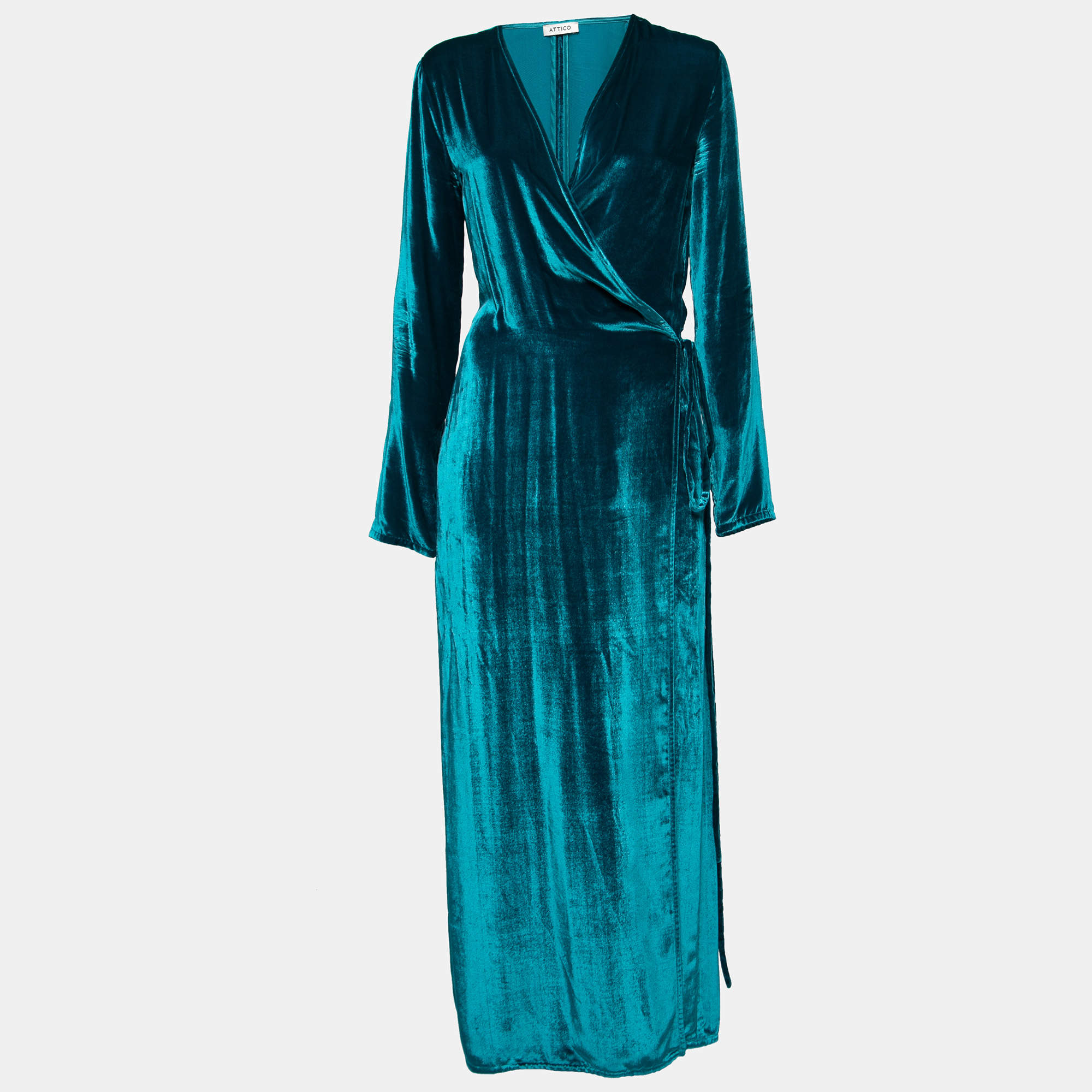 Pre Owned Attico Blue Velvet Raquel Wrap Maxi Dress S