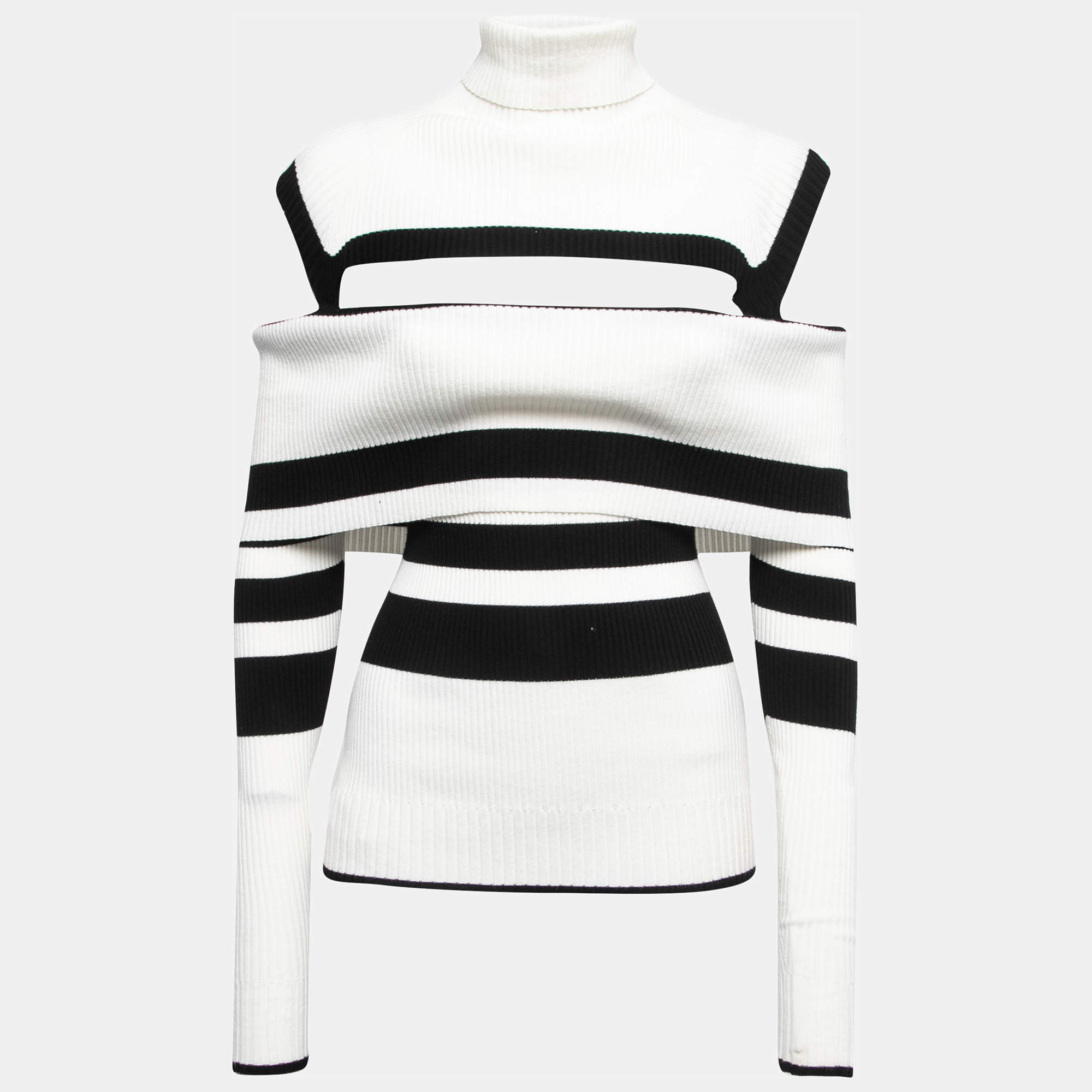 Pre Owned The Attico Black/White Striped Knit Off Shoulder Amilia Top S