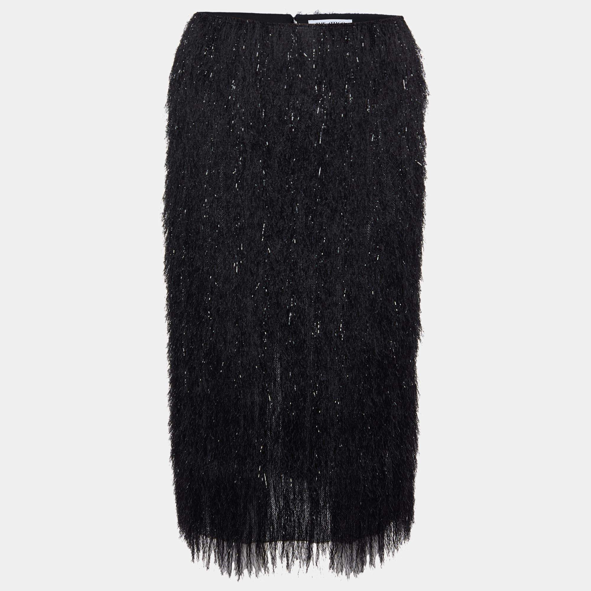Pre Owned The Attico Black Fringed Midi Skirt S
