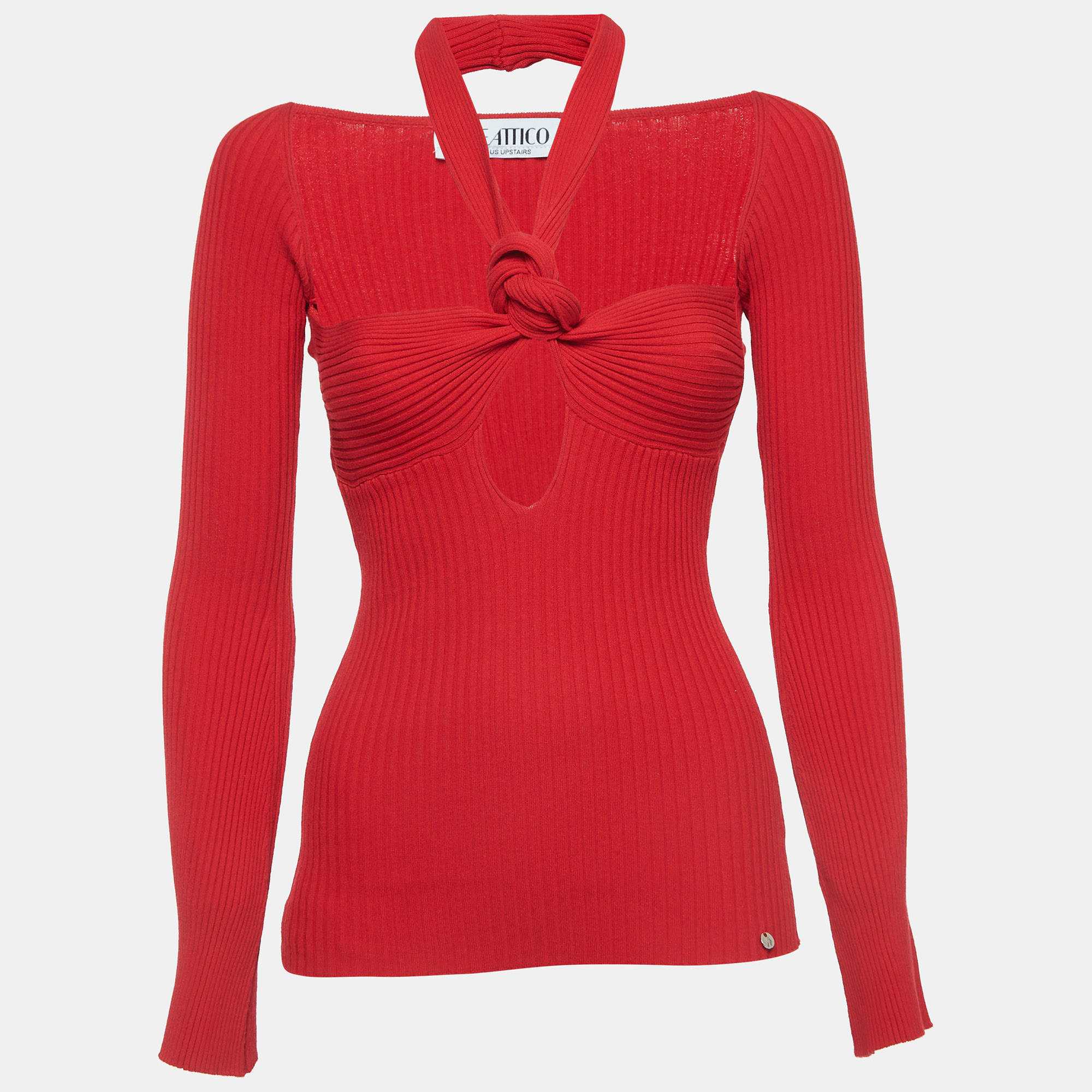 Pre Owned The Attico Red Ribbed Kit Cutout Knotted Top S
